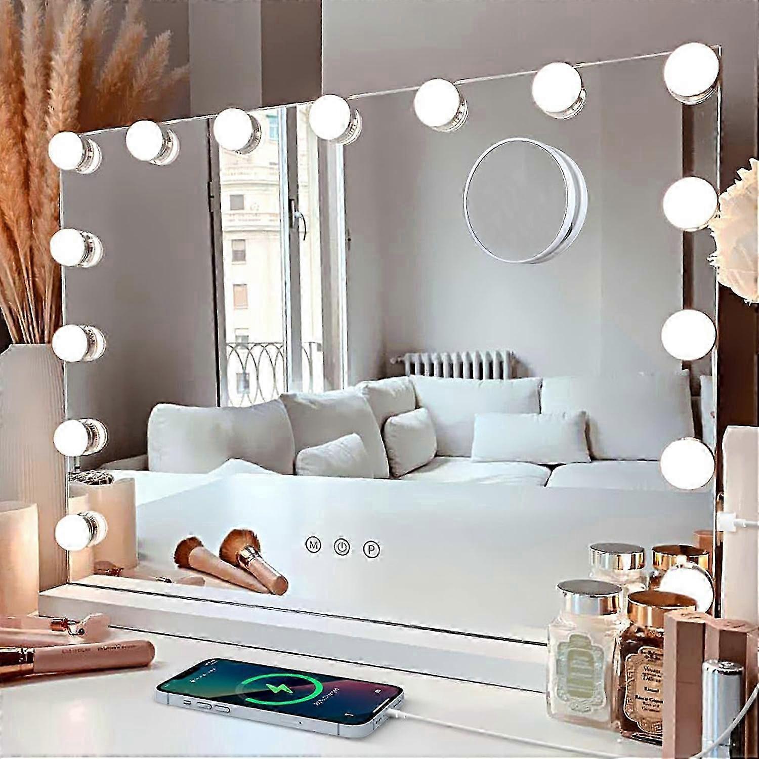 Lighted Makeup Mirror with Dimmable LED Bulbs, 3 Color Modes, Touch Control, USB Charging Port (Lamp only, No mirror)