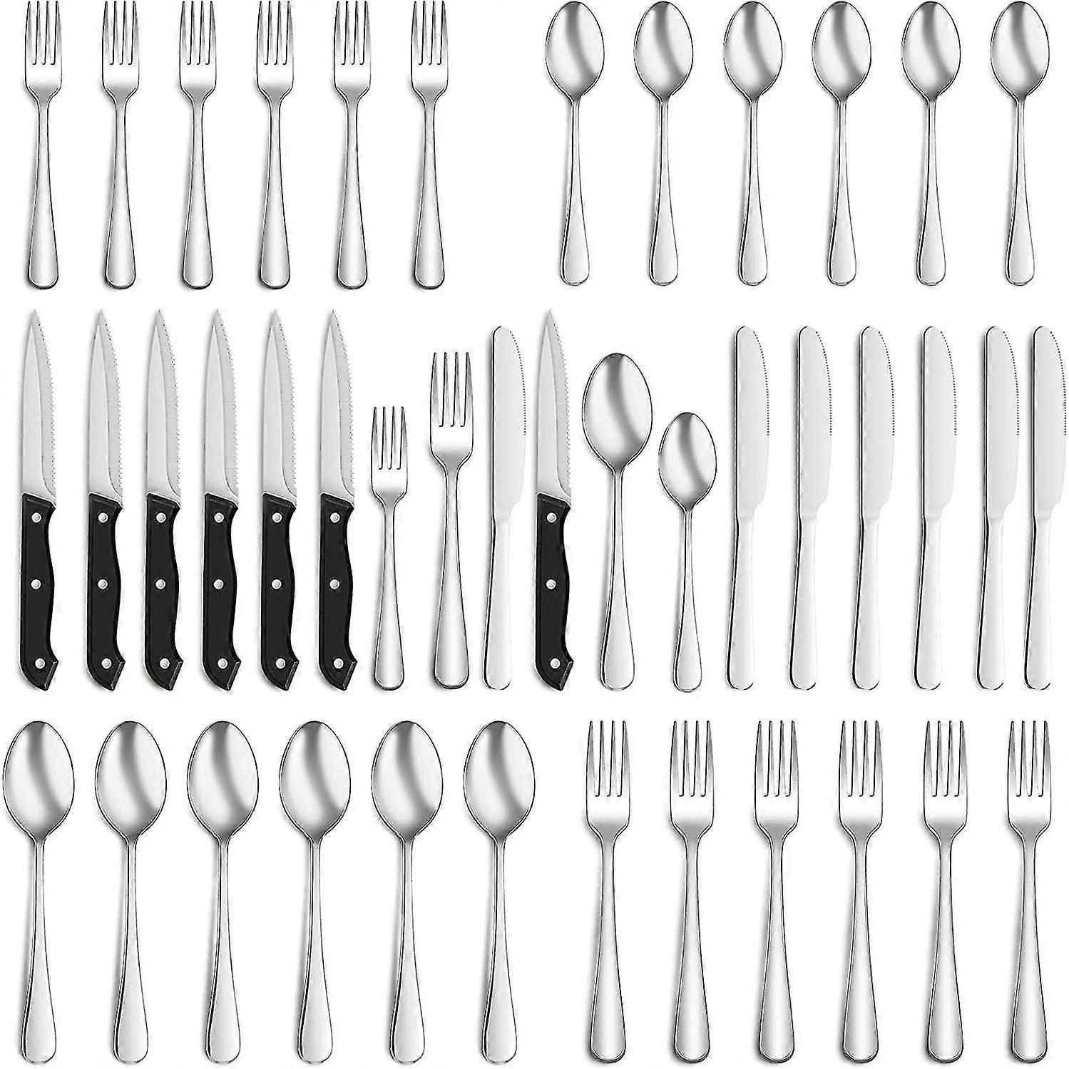 Set di posate da 36 pezzi con coltelli da bistecca per 6, set di utensili in acciaio inossidabile per uso alimentare che include cucchiai, forchette, coltelli, adatti per uso domestico
