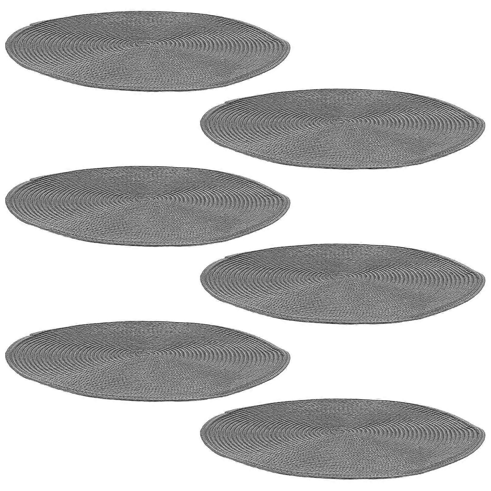 6pcs Round Braided Placemats Set Heat Resistant, Non Slip, Wipeable Table Mats for Home Dining and Family Gatherings