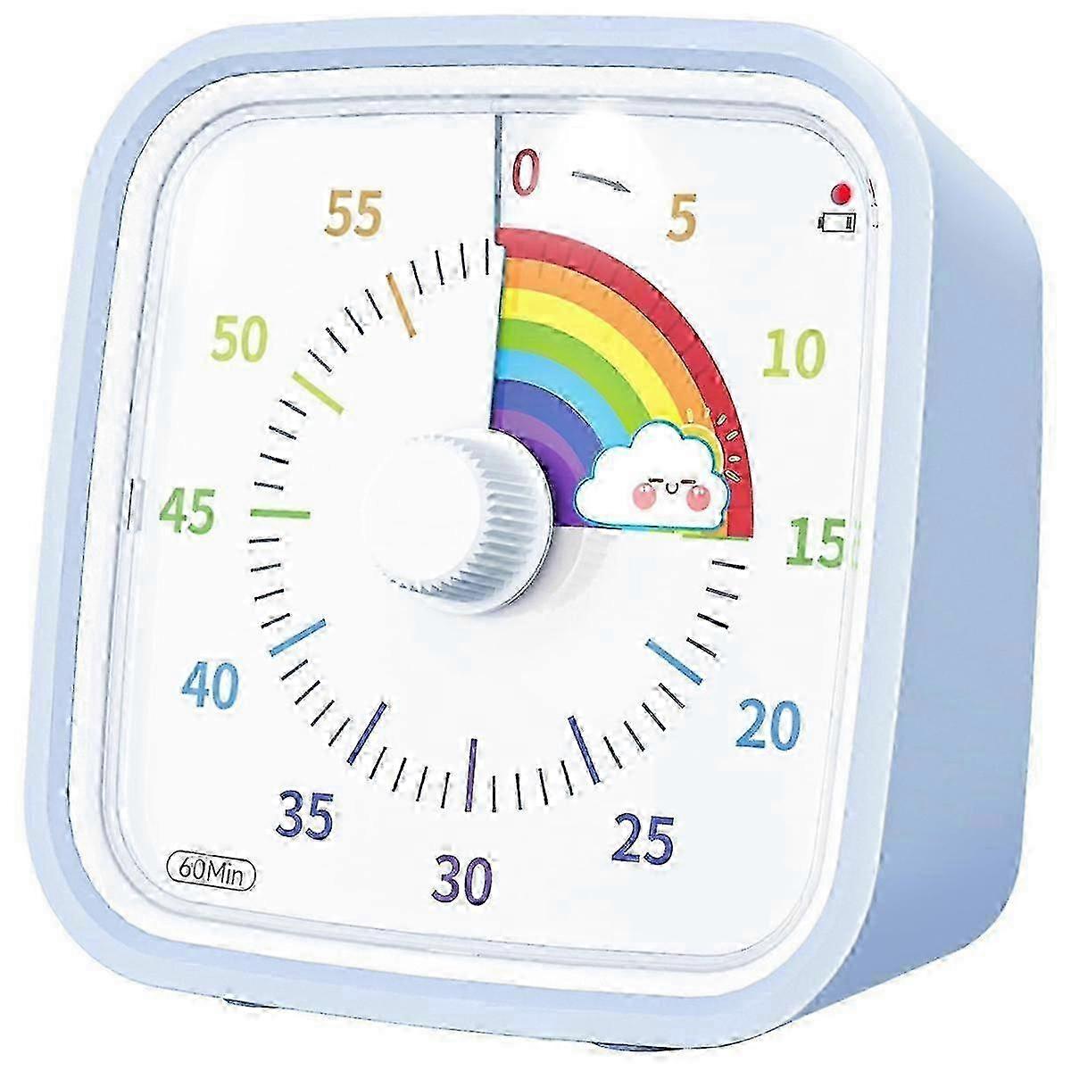 60 Min Visual Timer with Protective Case, Rainbow Disk, Silent Countdown - Light Blue