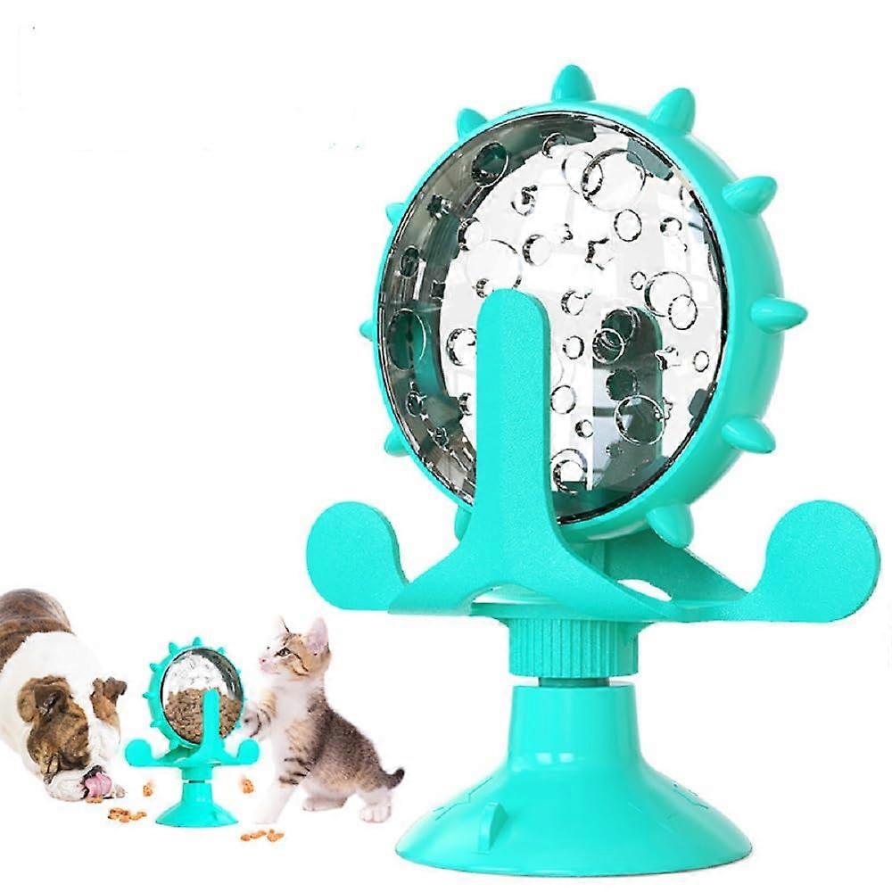 Windmill Cats, Pet Cat Leaky Toy, Interactive Cat Toy, Ferris Wheel Food Dispensing, 360° Rotatable Vertical Cat Toy, Strong Suction Cup blue