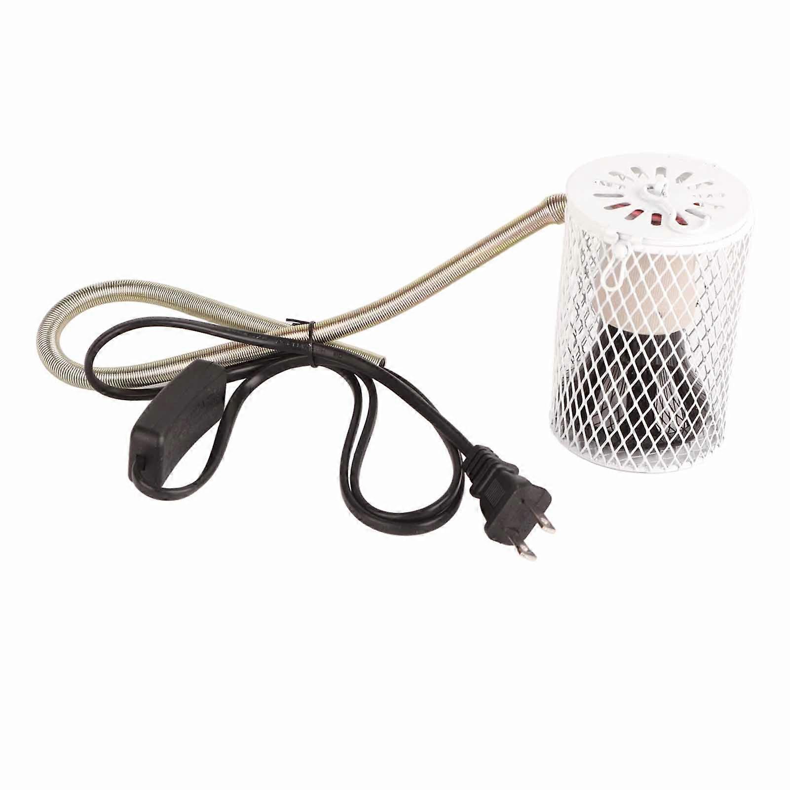 E27 Reptile AntiScald Lampshade and Heating Bulb Set Reptile Heat Lamp with Guard for Turtles Chicks Lizard Snake(US Plug )