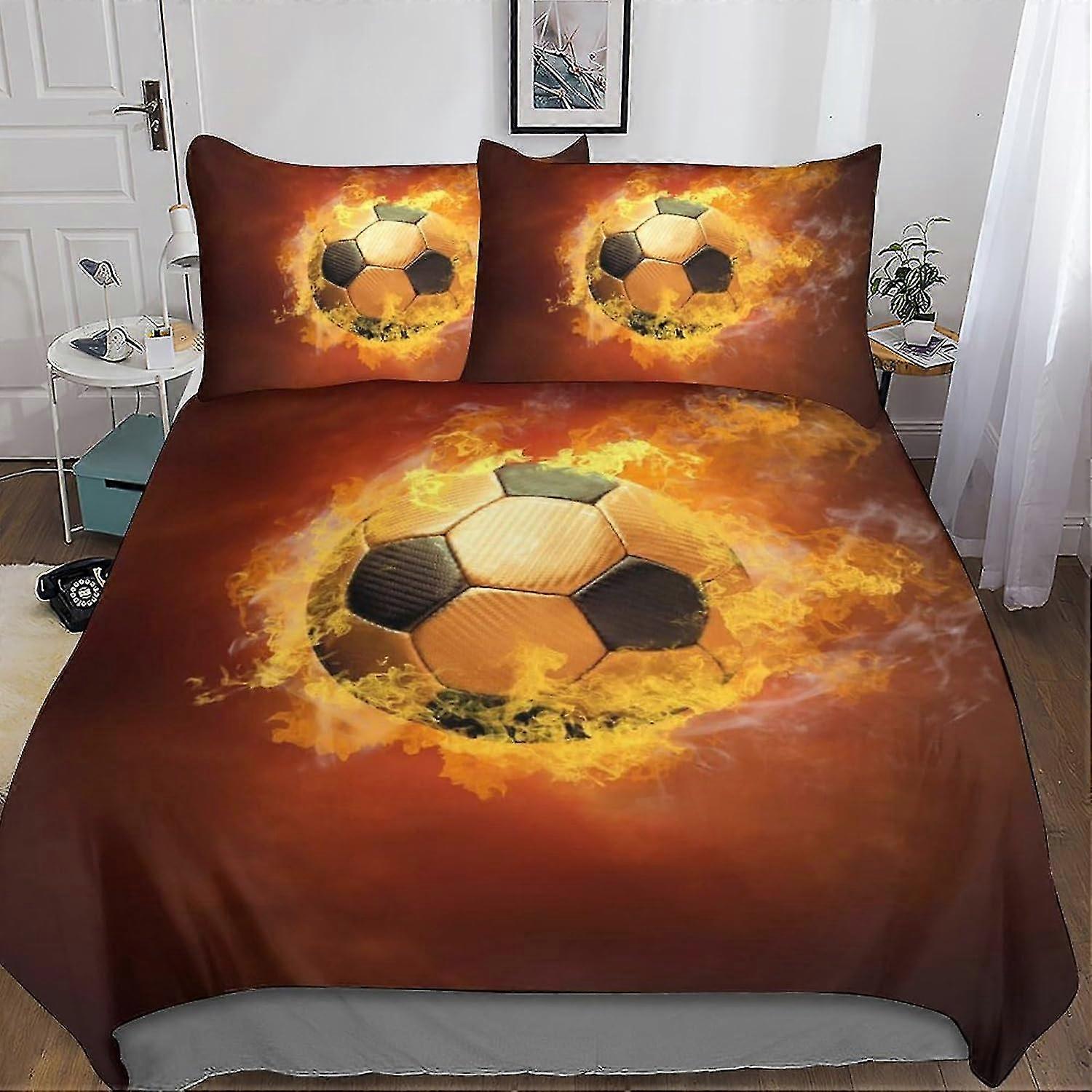 3D Printed Soccer Bedding Set for Kids and Teens, Microfiber Duvet Cover with Pillowcase and Zipper Closure