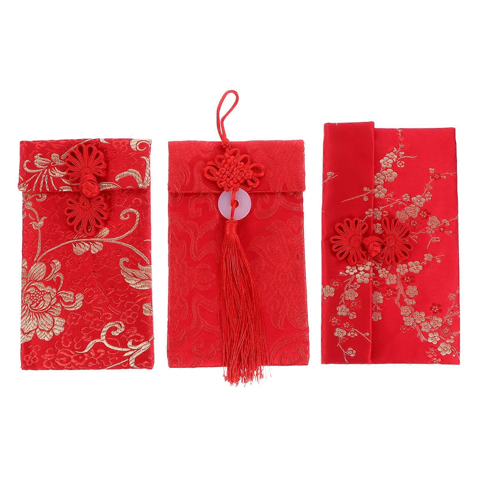 Traditional Style Red Packets Rectangular Shape Cloth Material For Important Occasions 3Pcs