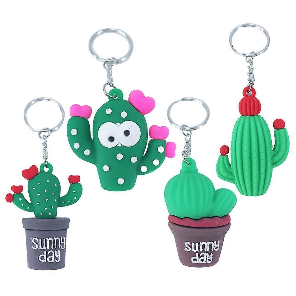 Mini Cactus Keyring Bag Pendant Everyday Use 4Pcs Zinc Alloy