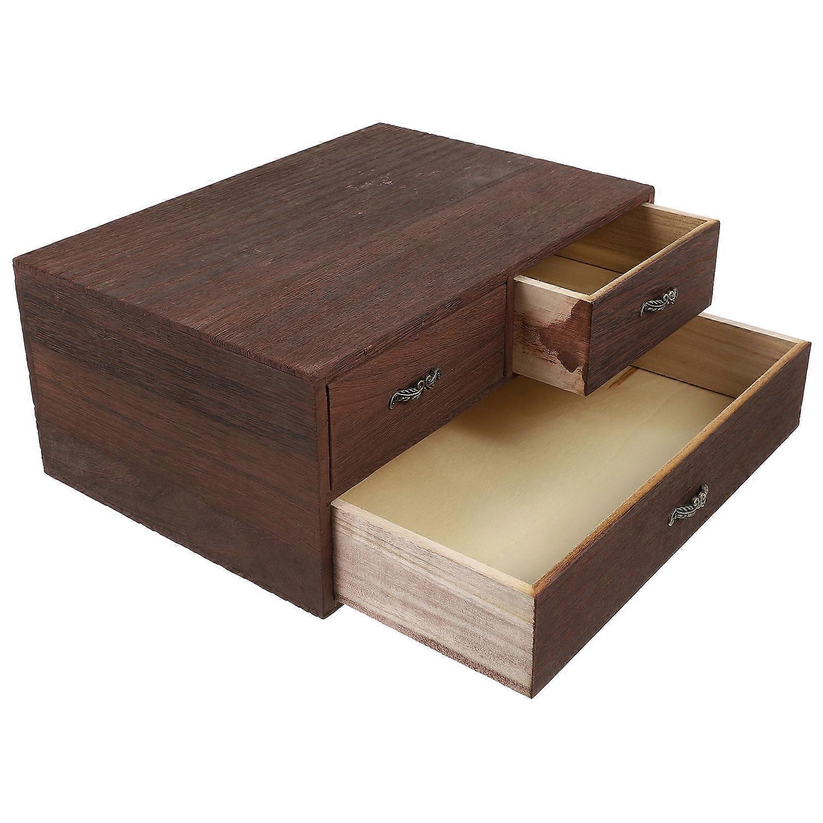 Small Storage Box Desktop Storage Container Multipurpose Sundries Container Brown 32.2X22.2X13.5CM 1Set