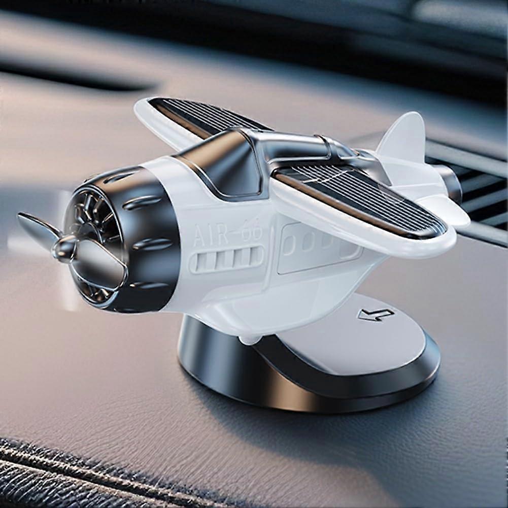 Solar-Powered Rotating Airplane Propeller Ornament For Cars, Fighter Style Car Decoration, White Finish