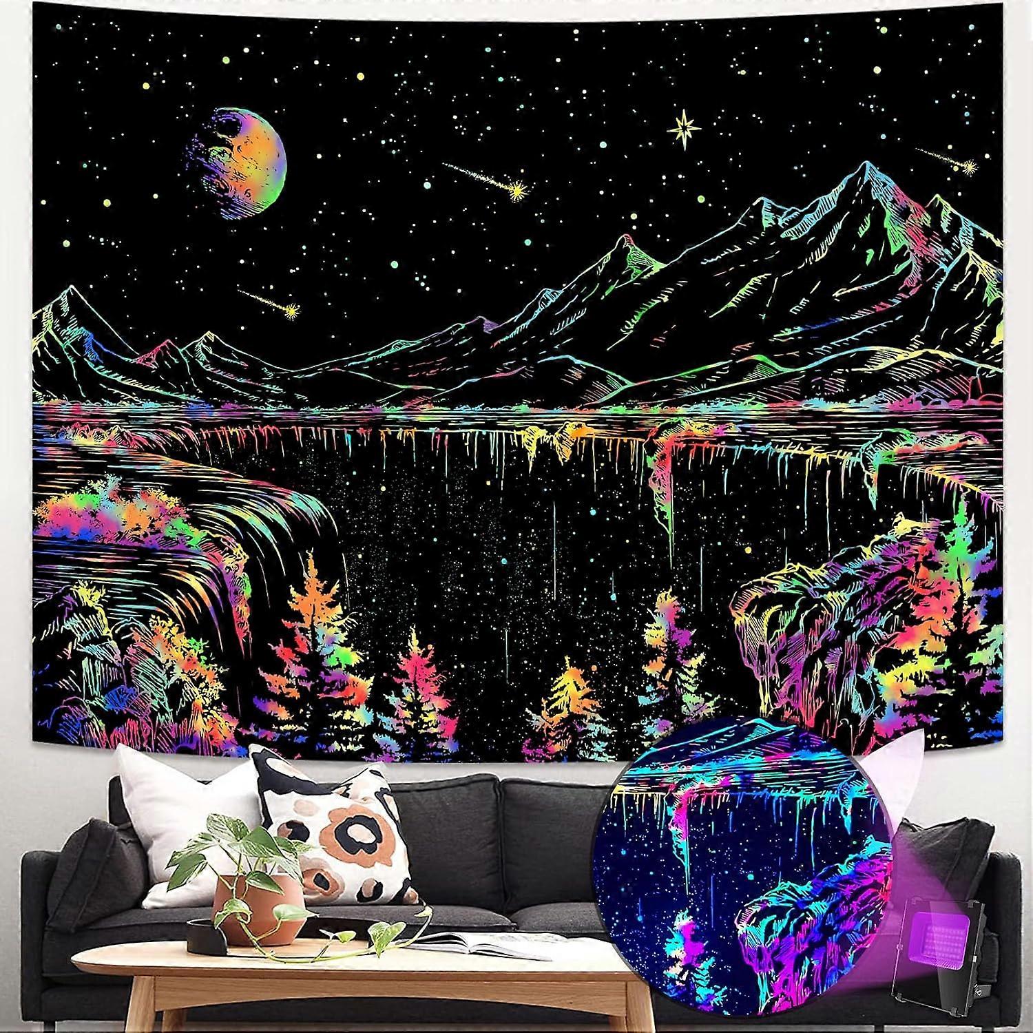 Blacklight Mountain Tapestry Starry Night Tapestrie