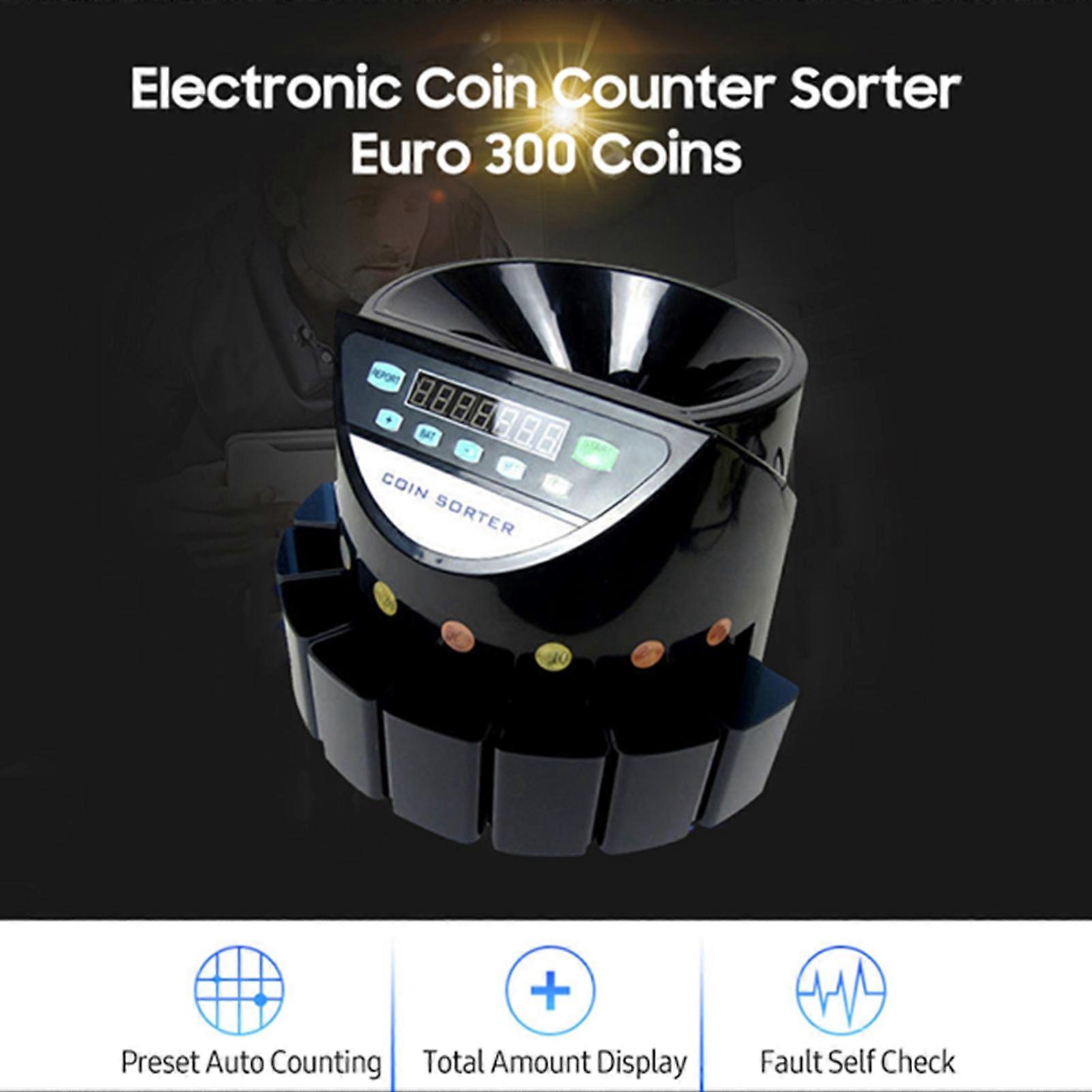 Electronic Counter Sorter Euro 300 Mini Digital Auto Counting Machine Preset/ Total Money Display/ Fault Self Check, for Shop Bank Restaurant