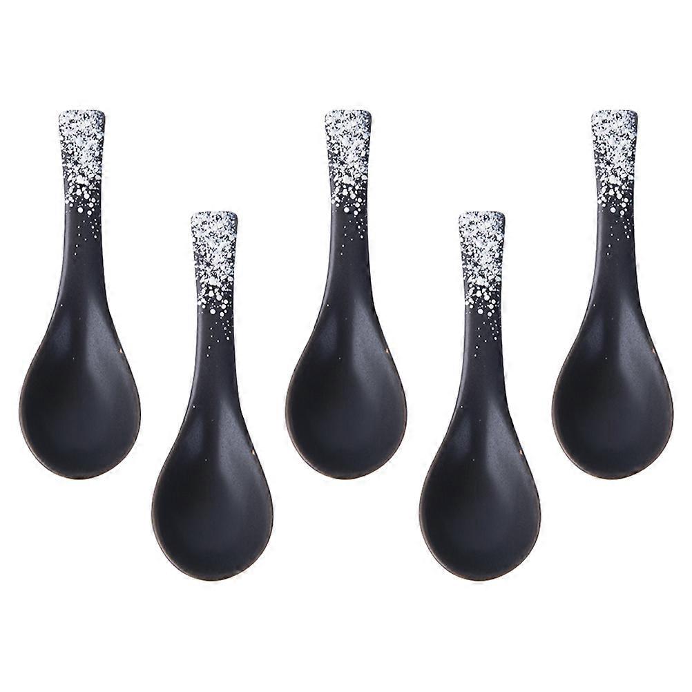 5pcs Ceramic Soup Spoons, Japanese Style Tableware for Rice, Soup & Dessert, Fine Workmanship, Polished Finish, Kitchen Utensils for Home and