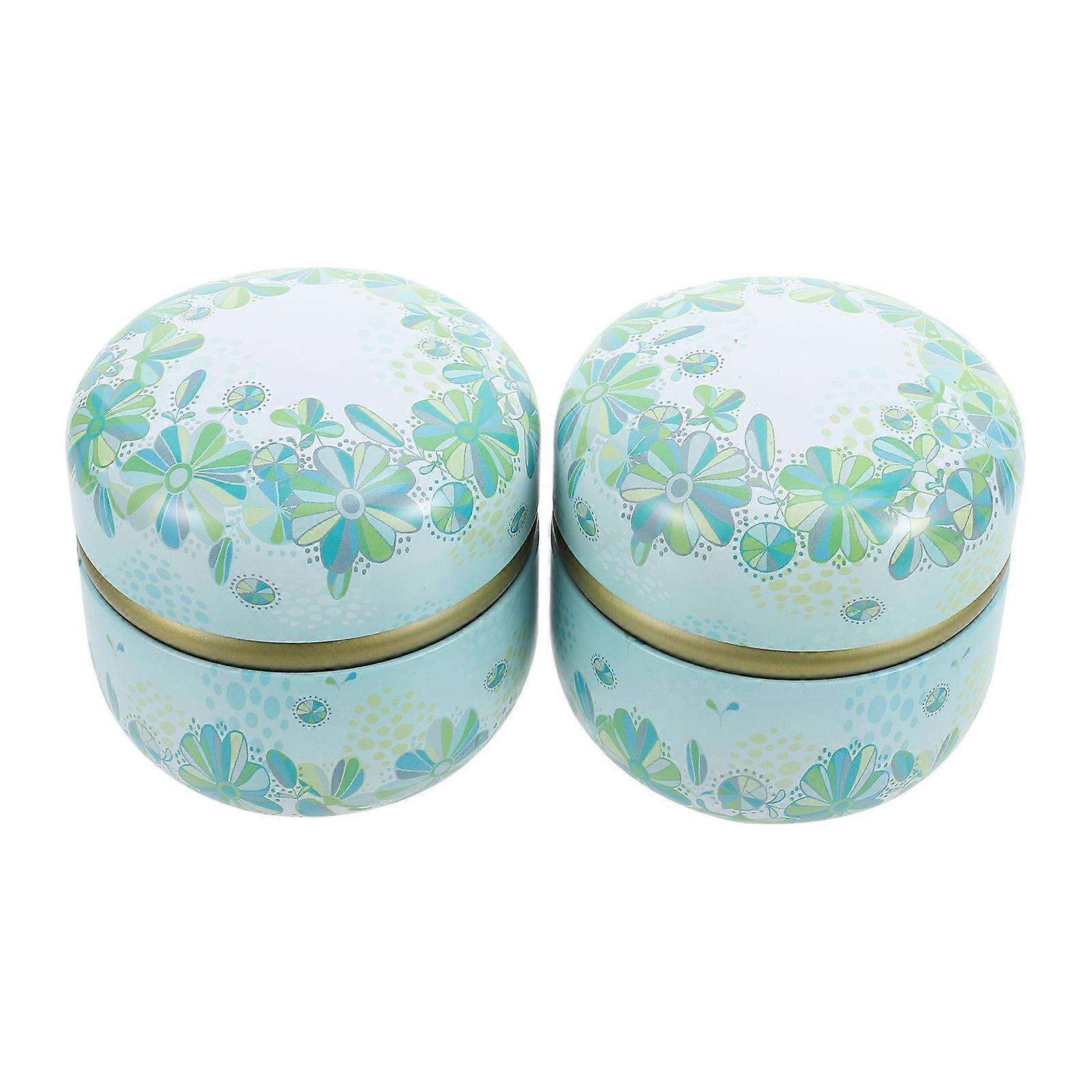 Delicate Printed Loose Powder Storage Jars, 2pcs Tinplate Containers with Sealed Lids for Tea, Candy, Makeup – Ideal for Gifting and Home Organization