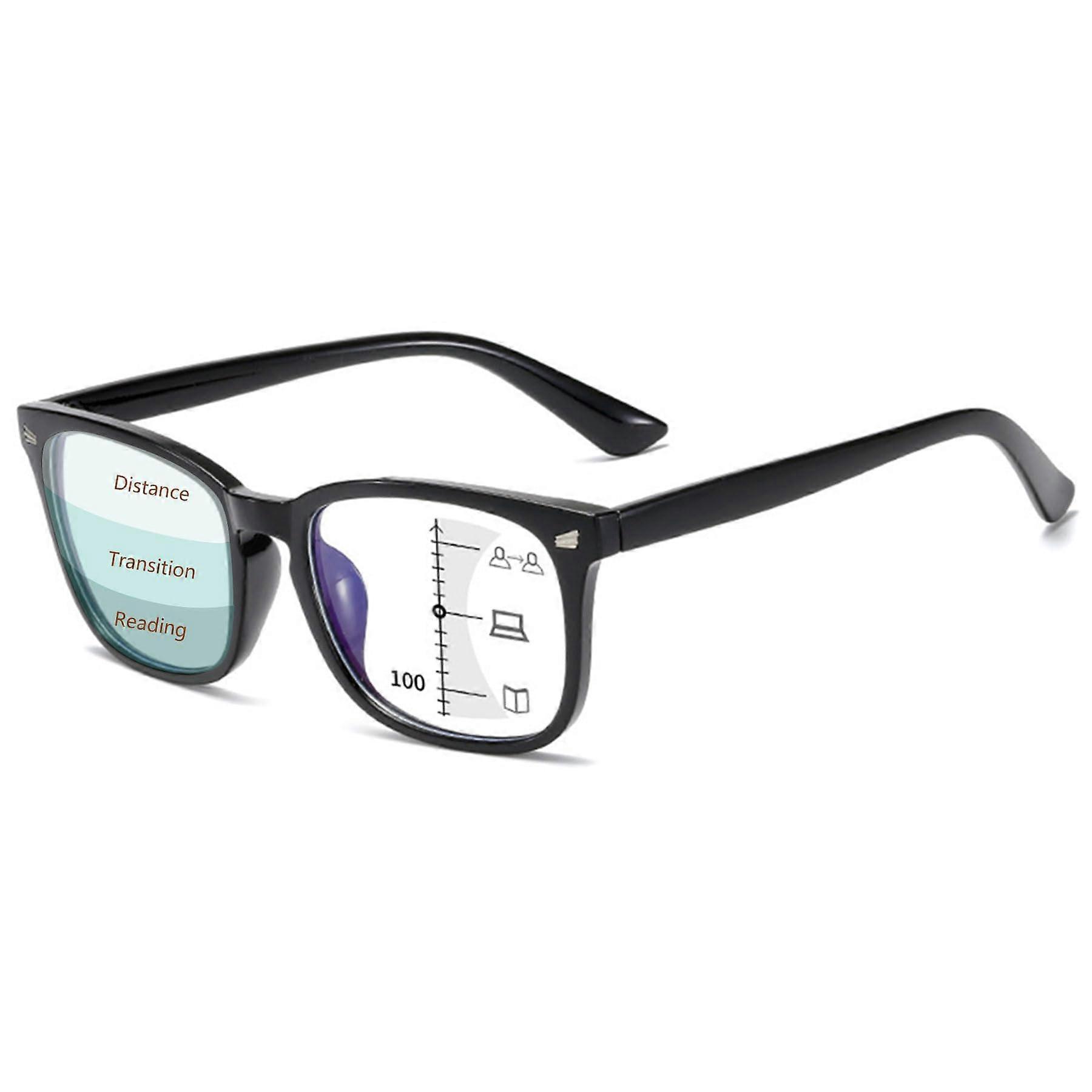 Progressive Multifocal Reading Glasses, Blue Light Filter, Rectangular, Light Black 1.0