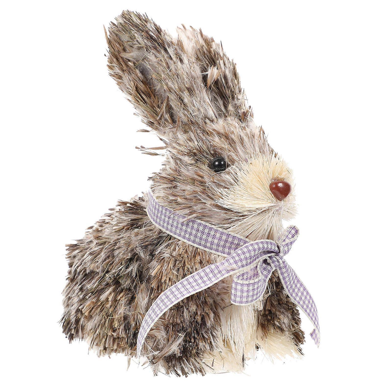 Handmade Straw Rabbit Decor Lightweight Compact Grey for Decoration Artistic Design