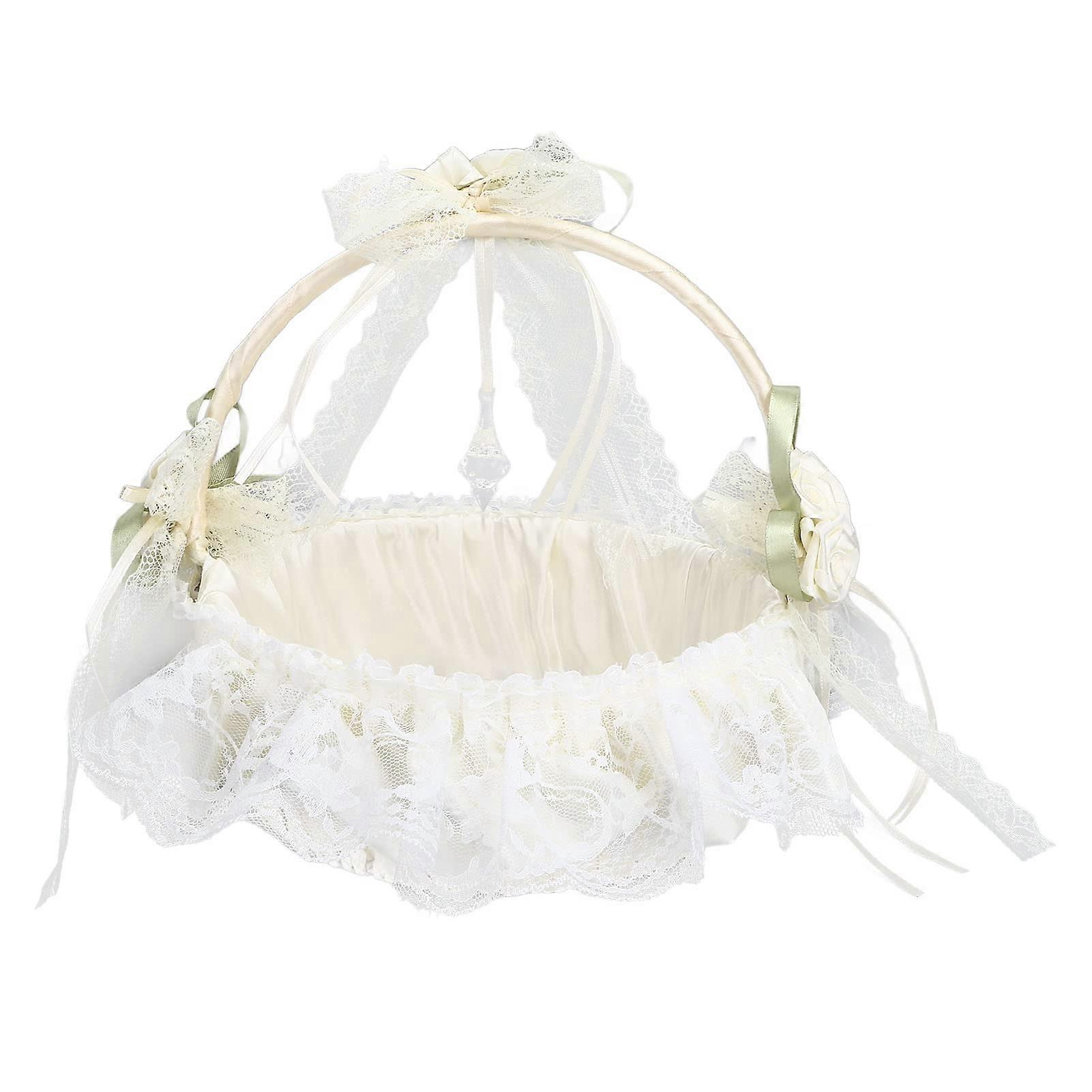 Lace Wedding White Flower Basket, Elegant, Practical, Easy to Carry