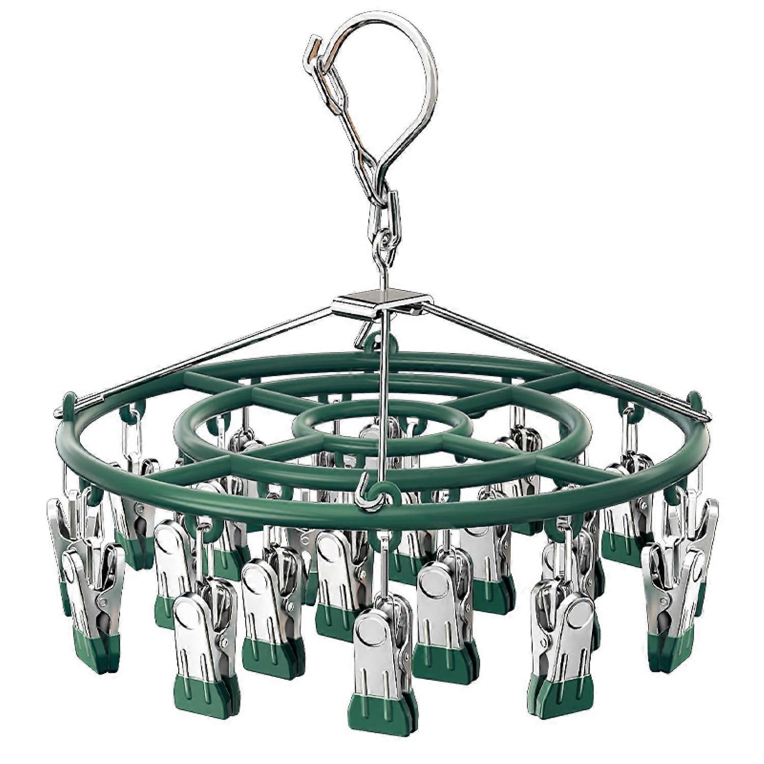 مجفف جورب دائري ، ستانلس ستيل ، رف تجفيف مقاوم للرياح (24 مشابك غسيل) أخضر