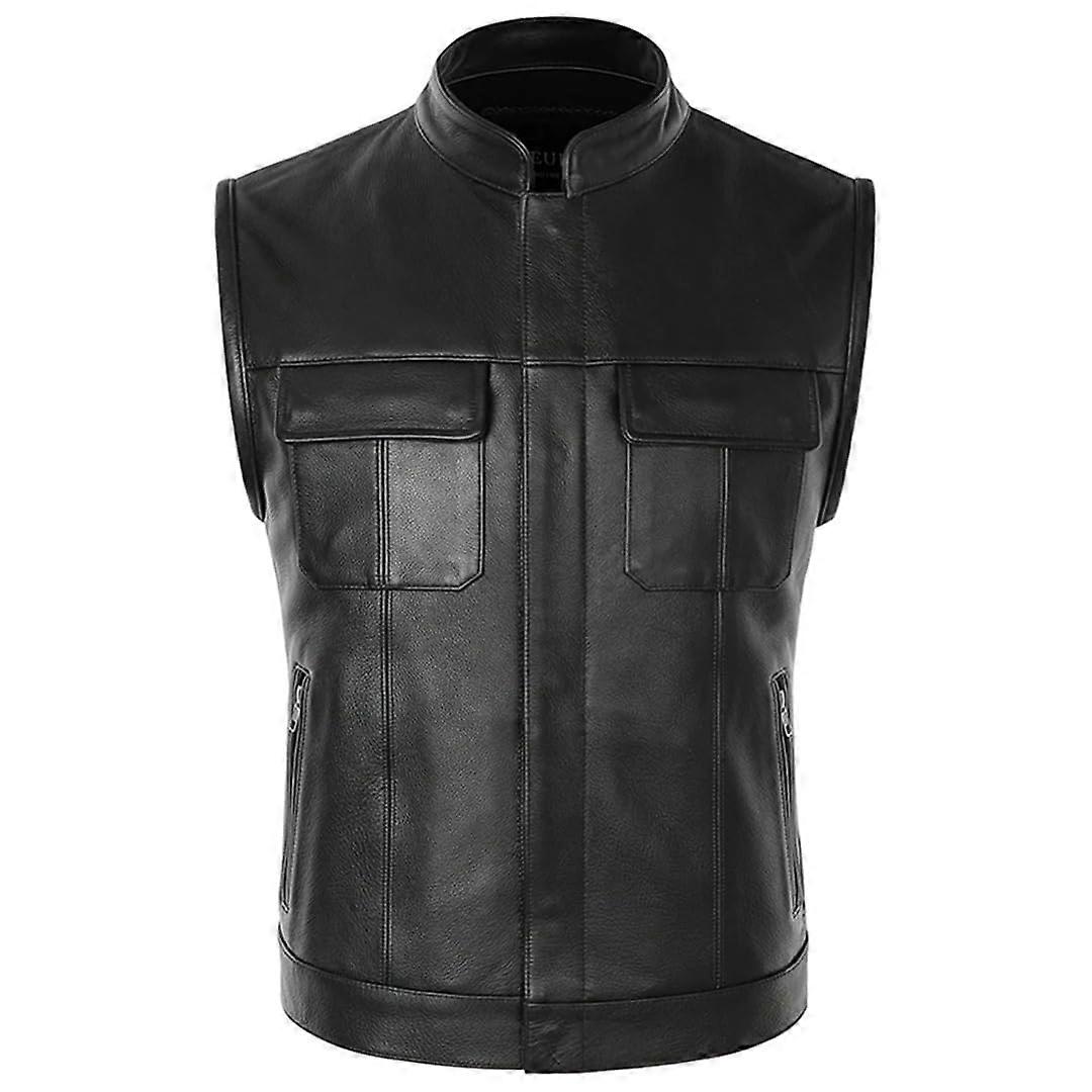 Men's Leather Motorcycle Biker Club Vest Leather Cowhide - Main Image
