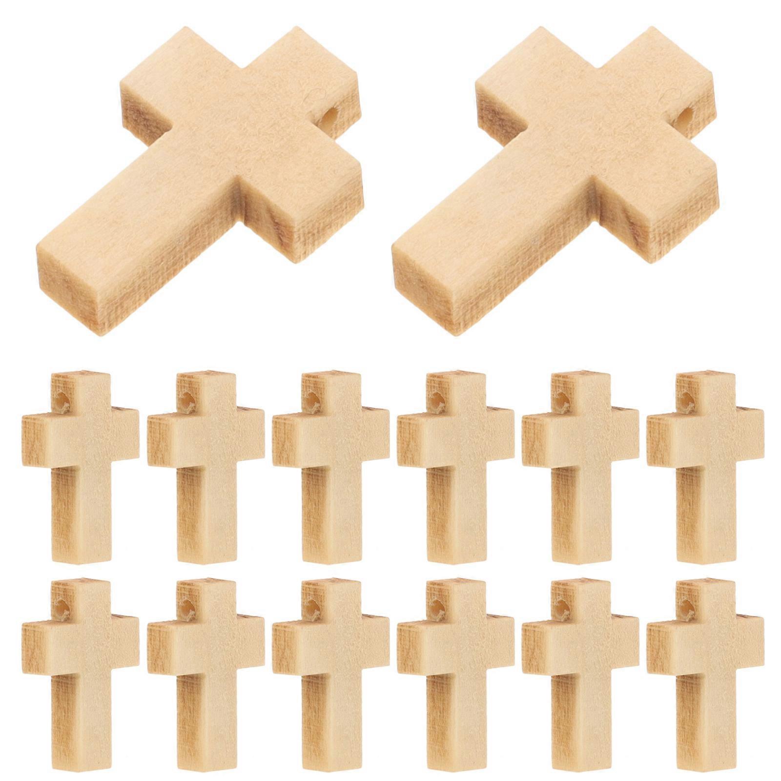 Retro Cross Pendants for Crafts and Jewelry Making Wood Color Beads Natural Polished 50 Pieces
