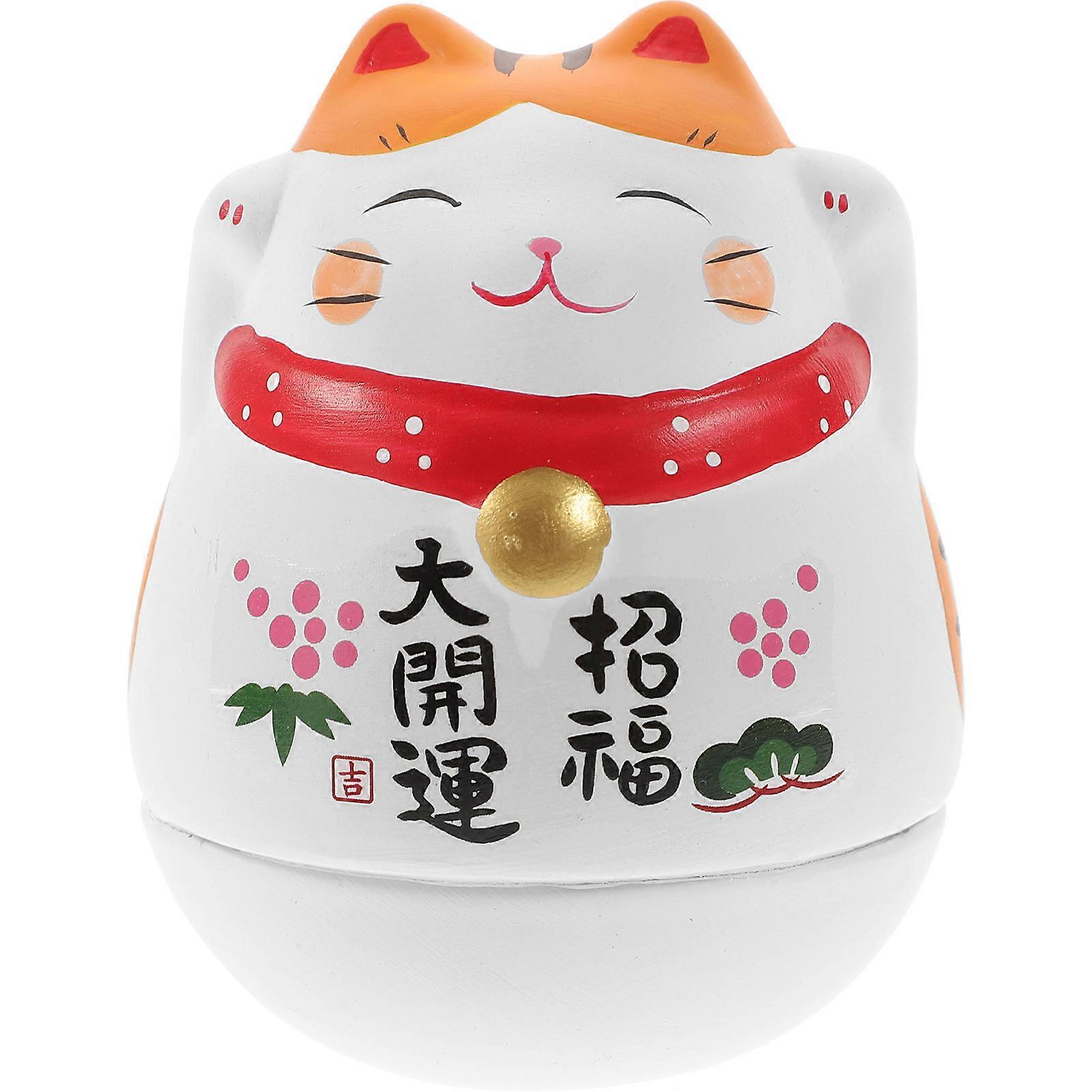 Traditional Japanese Style Decorative Cat Figurine For Collectors 8.2X6.2X6.2CM Orange Good Luck Symbol Smooth Ceramic 1Pcs