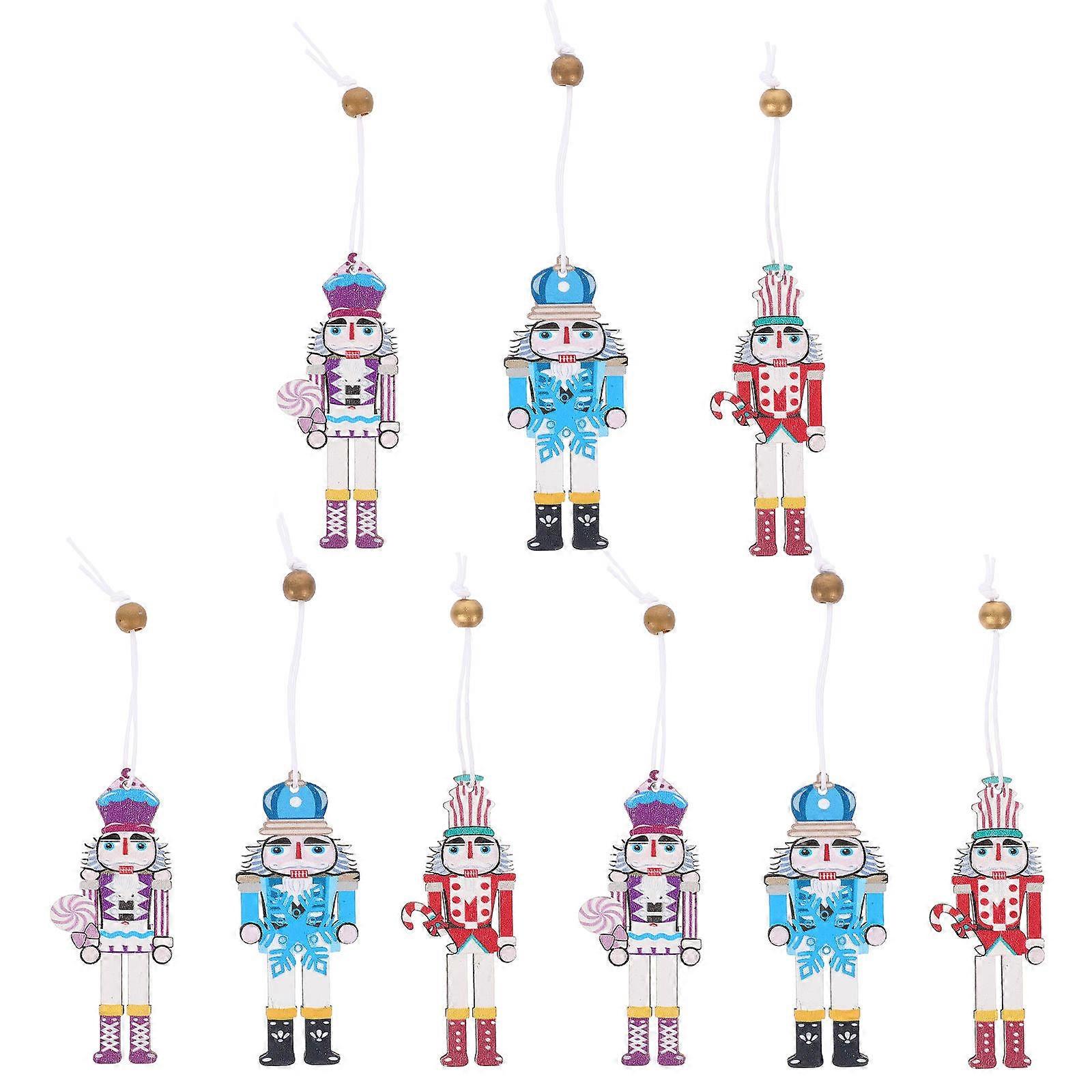 Hanging Nutcracker Cutout Wooden Christmas Tree Ornament Multi-Colored Vintage Design 9Pcs