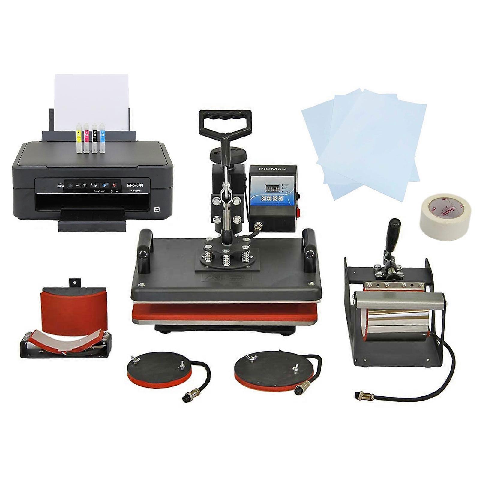Heat Press Multi Function 5 in 1 Combo Machine & Printer Sublimation Transfer Bundle Kit T-Shirt Mug