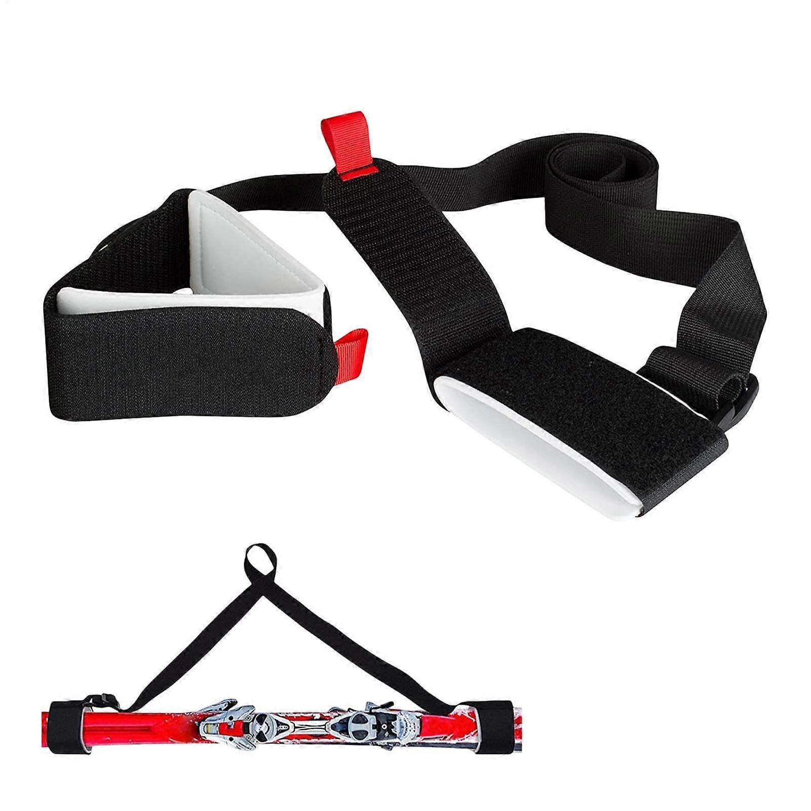 Portable Ski Carrier – Adjustable Shoulder Straps, Fastening Strap for Skis Snowboards, Black
