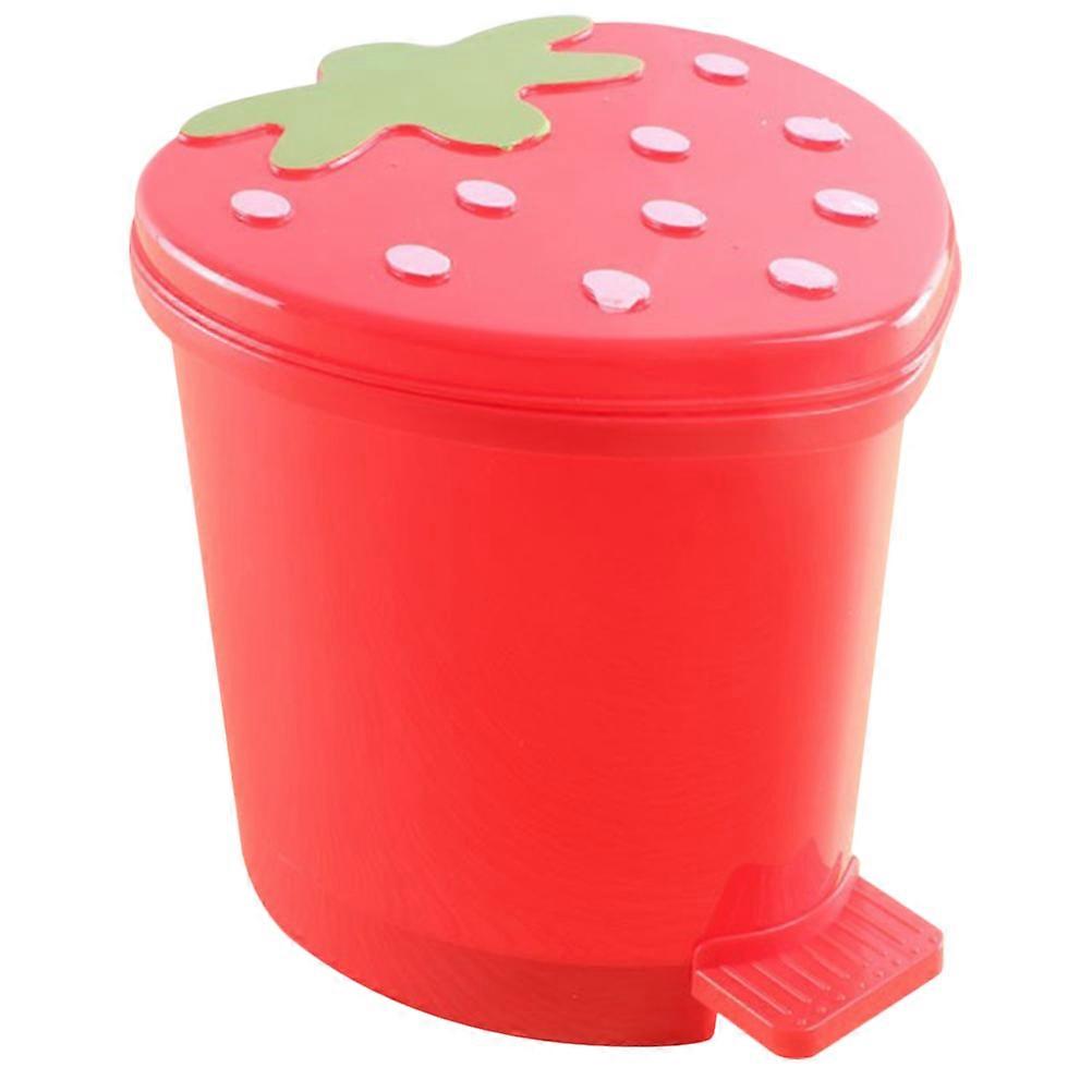 Cartoon Strawberry Trash Can Mini Plastic Cute Desktop Trash Can for Storage Use Red