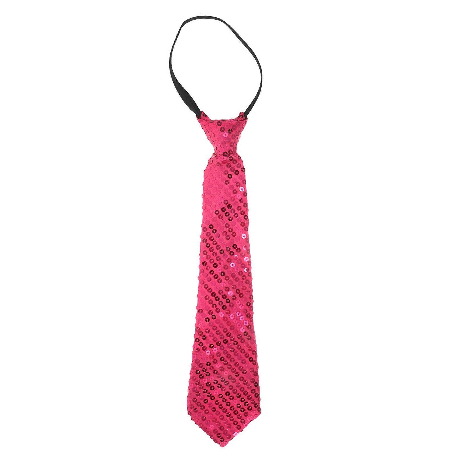Rosy Sequin Tie for Party and Performance Shiny Comfortable Polyester and Sequins Necktie 7 inches wide
