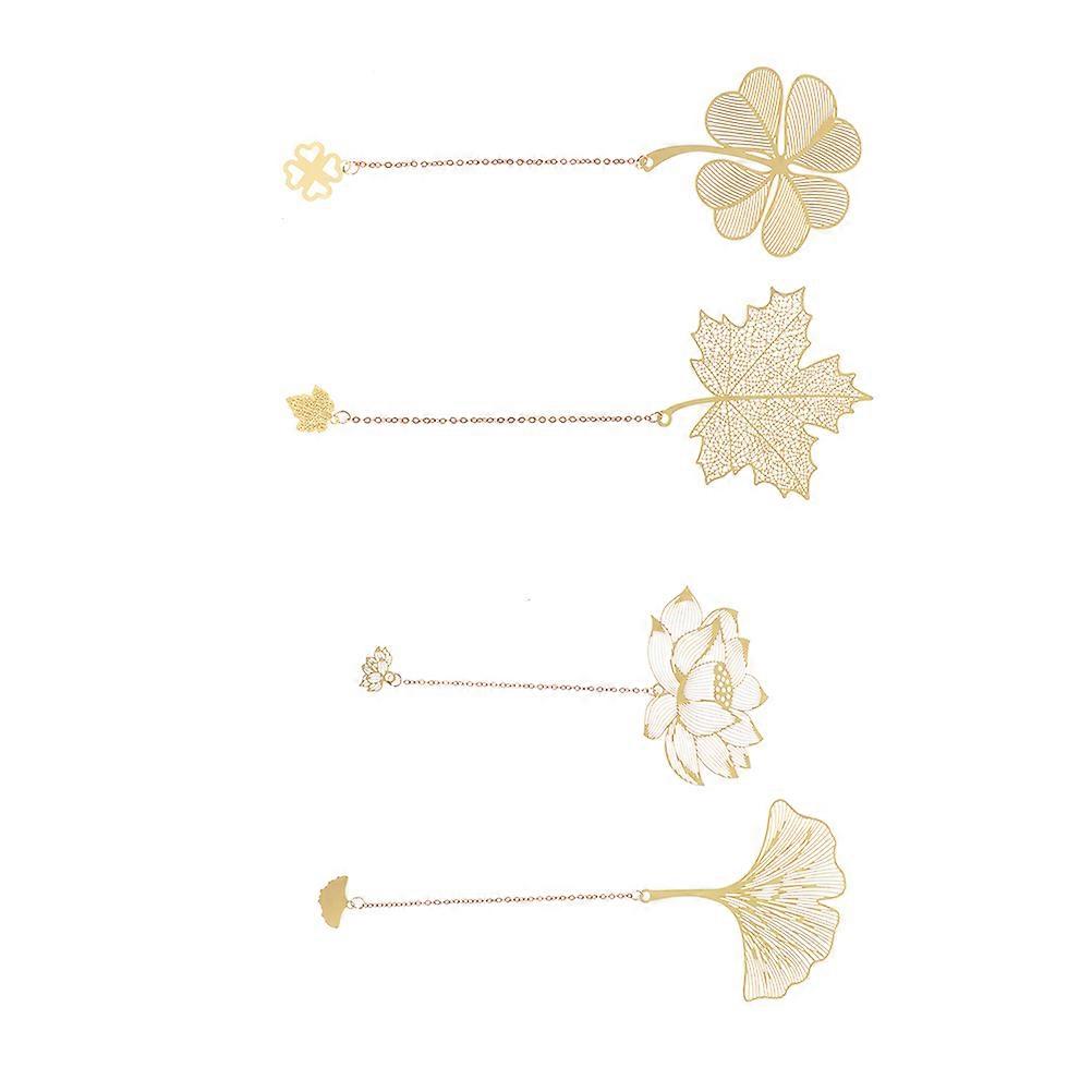 Creative Chinese Style Iron Bookmarks for Decor Golden Color Simple Design 4pcs