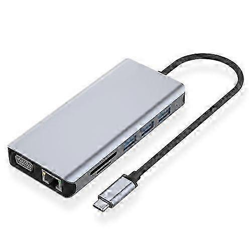 ZRUXE HB-051 12 in 1 RJ45 + 100W PD + SD/TF + USB3.0x5+ HDMI + VGA + 3.5mm AUX Adapter for Type-C HUB