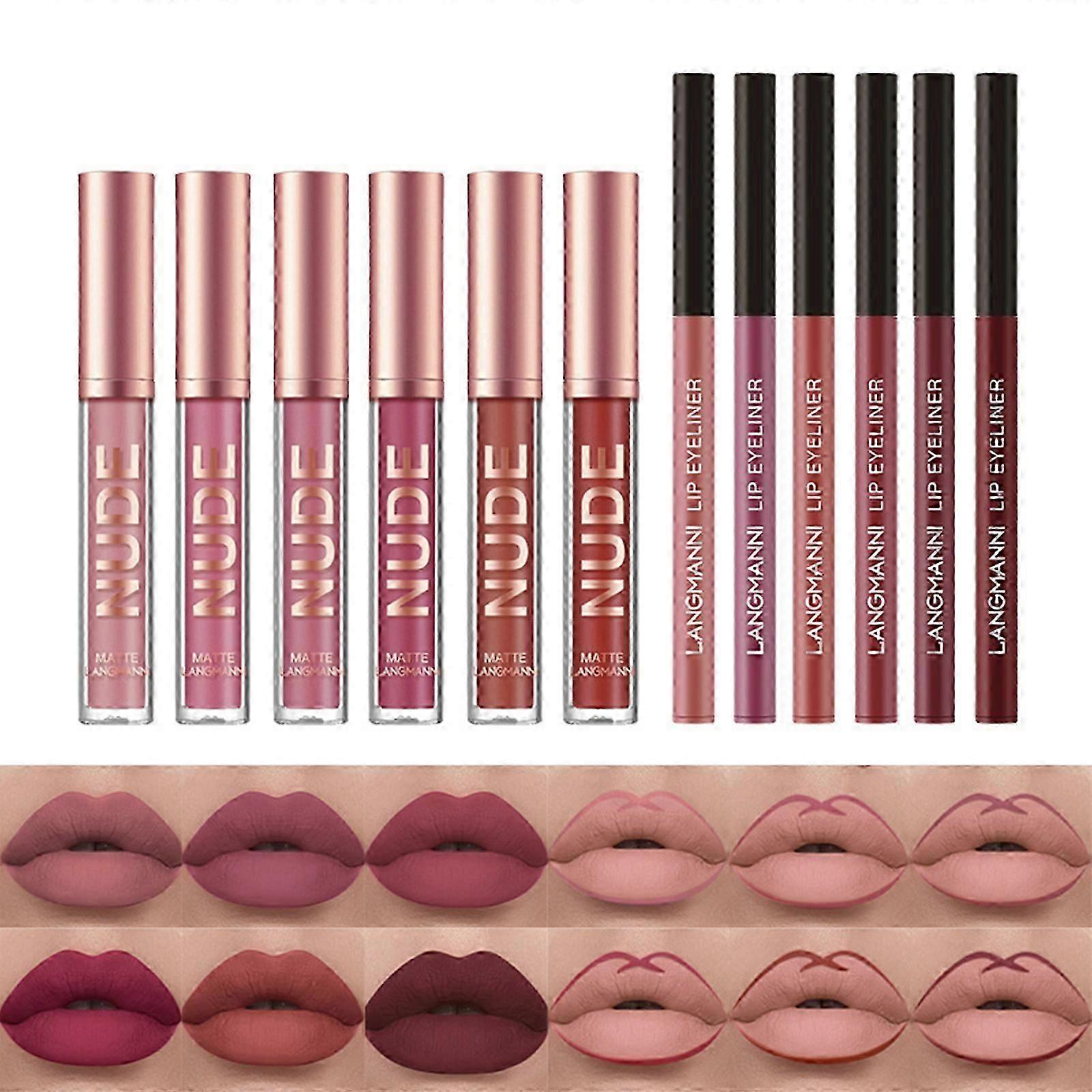 6 Matte Liquid Lipsticks + Matching Liners - Waterproof & Long-Lasting