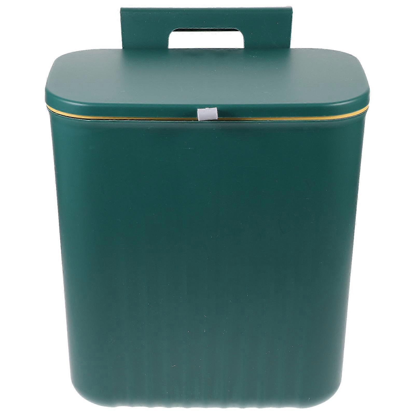 Hanging Trash Can With Lid Design For Kitchen Use Modern Style Green 1Set Odor Prevention