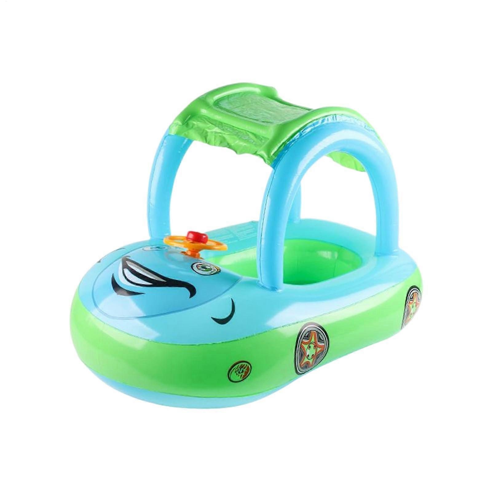Inflatable Baby Swim Ring Swim Trainer with Sunshade for Pool, Lake, and Light Blue
