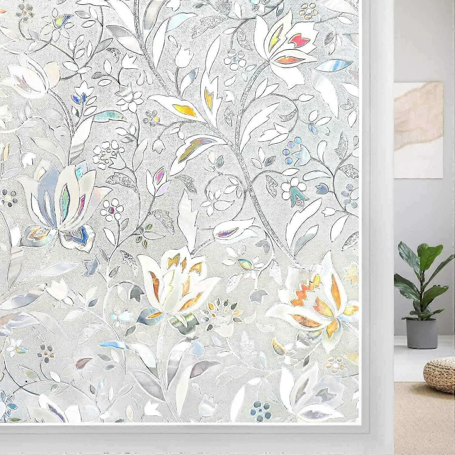 Flower Pattern 3D Static Self Adhesive Window Films Opaque Privacy Screen Film for Windows Decorative UV Sunscreen Privacy 44.5 x 300cm HG