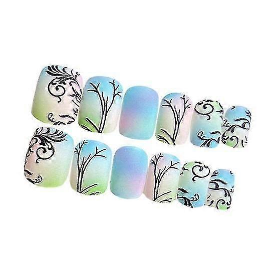 Unbrand 24 Pcs Appuyez sur les ongles avec de la colle colorée 3D gaufrage carré courte extension d’