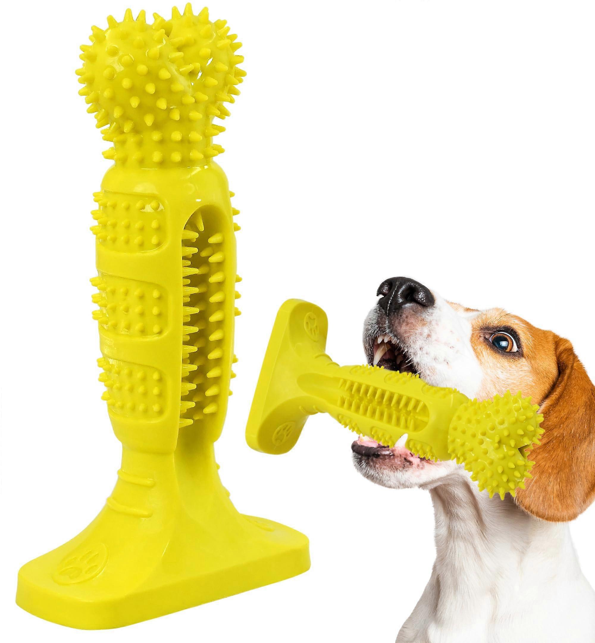 Dog Chew Toy for Teeth Cleaning, Natural Rubber Toothbrush Stick, Durable Toy for Aggressive Chewers (Yellow)