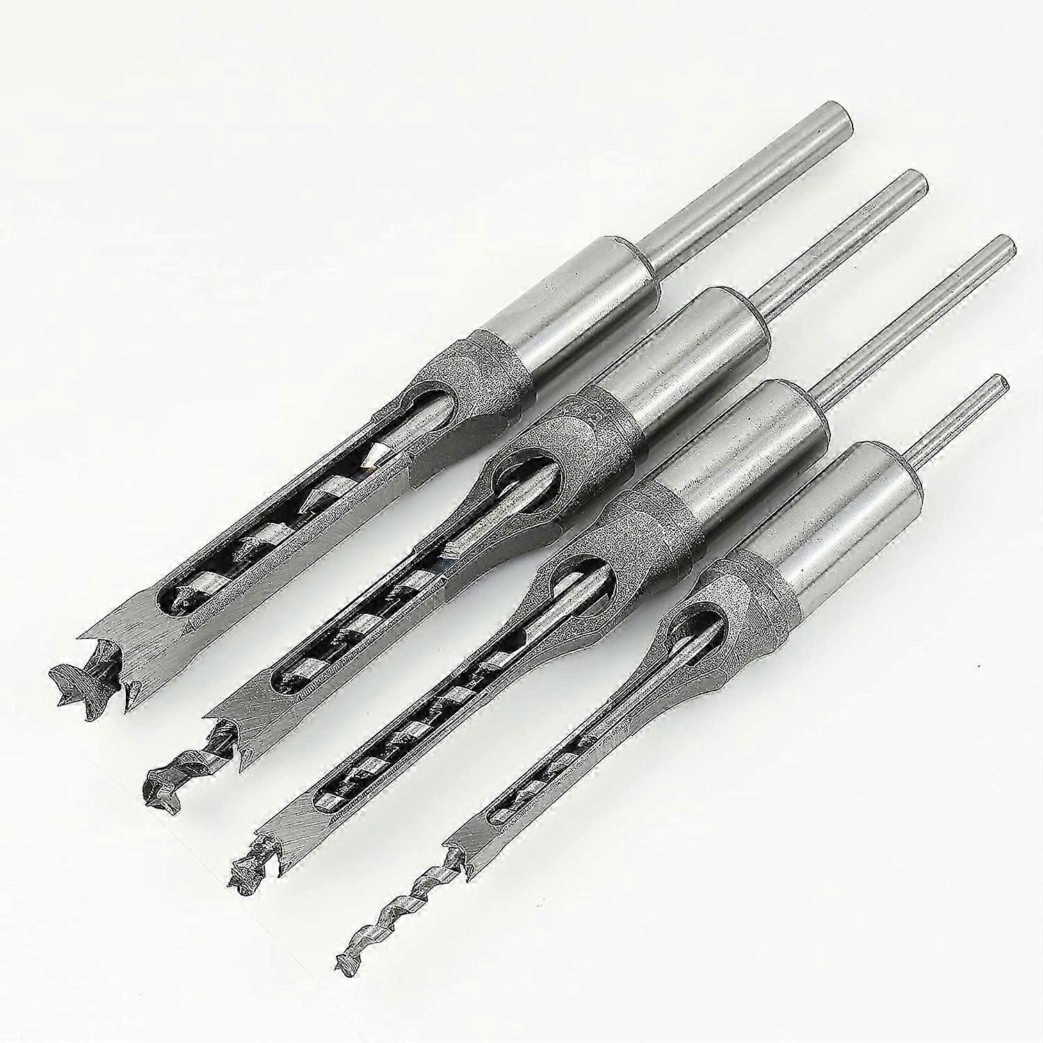 4Pcs Square Hole Drill Bits, Steel Hollow Chisel Woodworking Tools Set for Square Hole Saw Woodworking Drill Bits Square Hole Drill Bit Mortising Chis