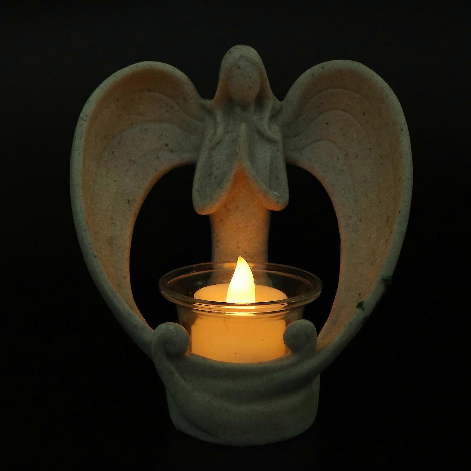 Candlestick Holder Angel Shape Memorial for Relatives White Resin Decoration 1 Set