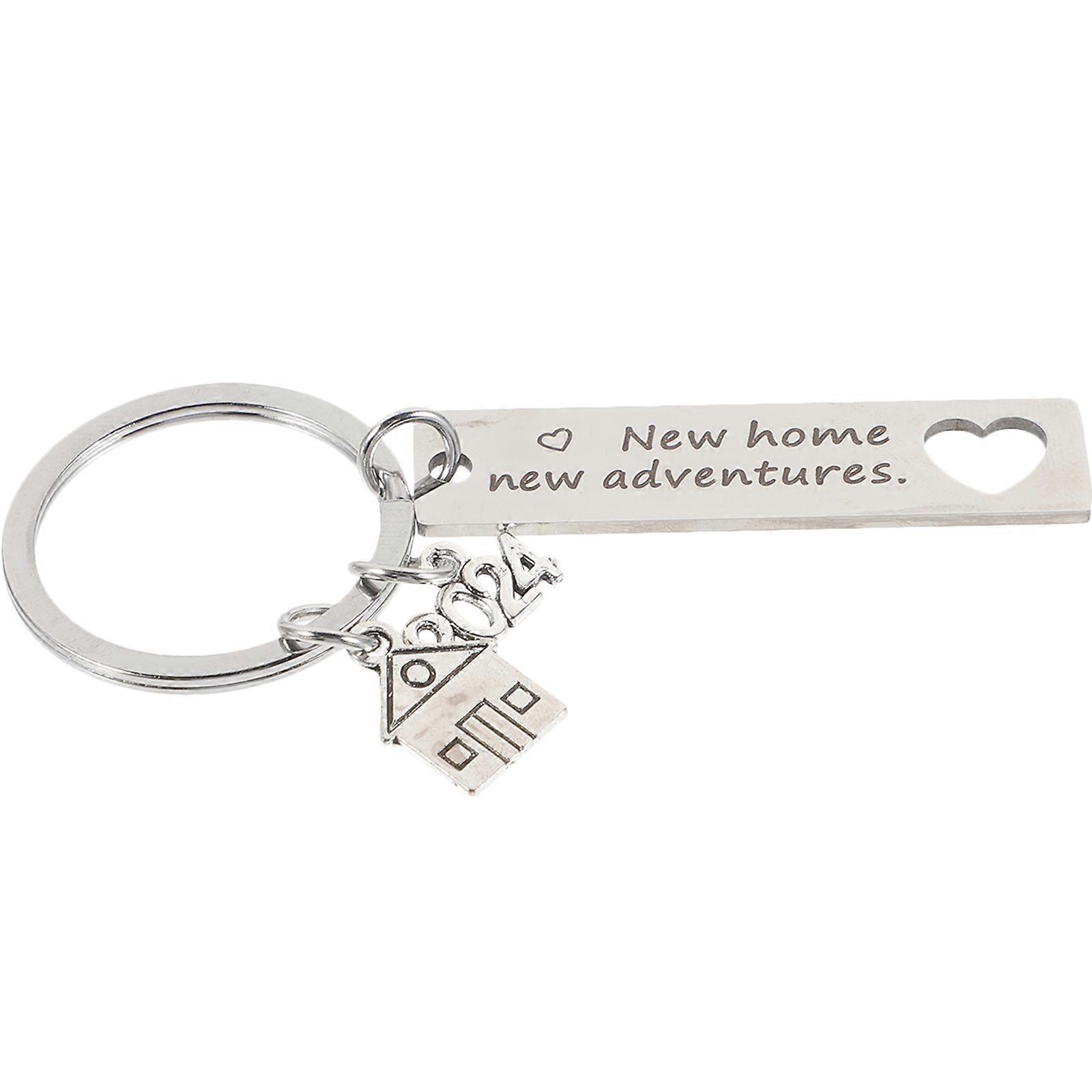 Metal Keychain Housewarming New Home Occasion with Hanging Feature in Silver 1Pack