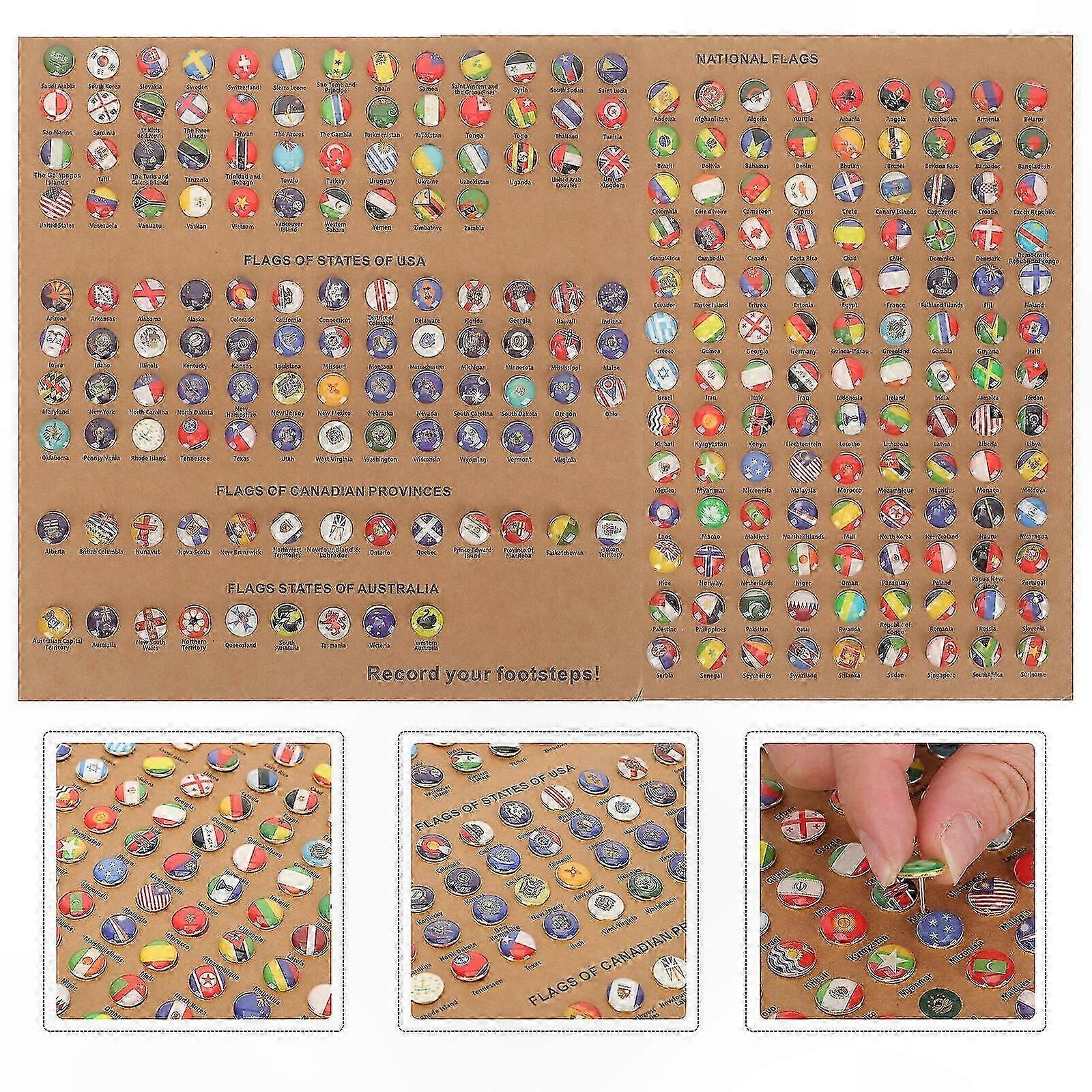 291 Pieces Creative Map Push Pins for Board, Decorative Thumbtacks with National Flags Design