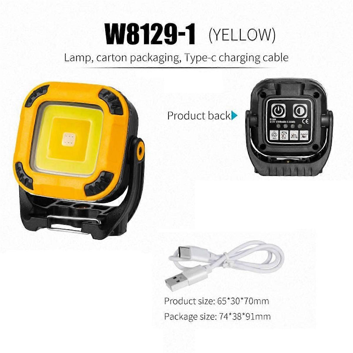 Portable LED Work Light USB Rechargeable Lantern 180-Degree Rotatable Car Repair Work Light Yellow