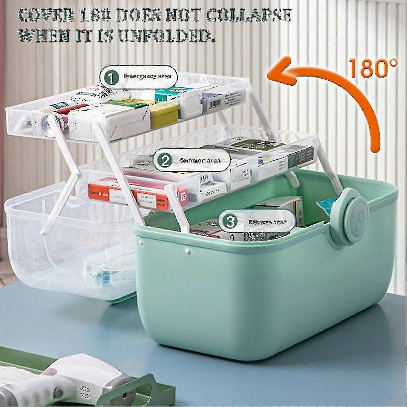 3-Schicht-Medizin-Box für zu Hause Portable Große Kapazität Erste-Hilfe-Box mit Griff