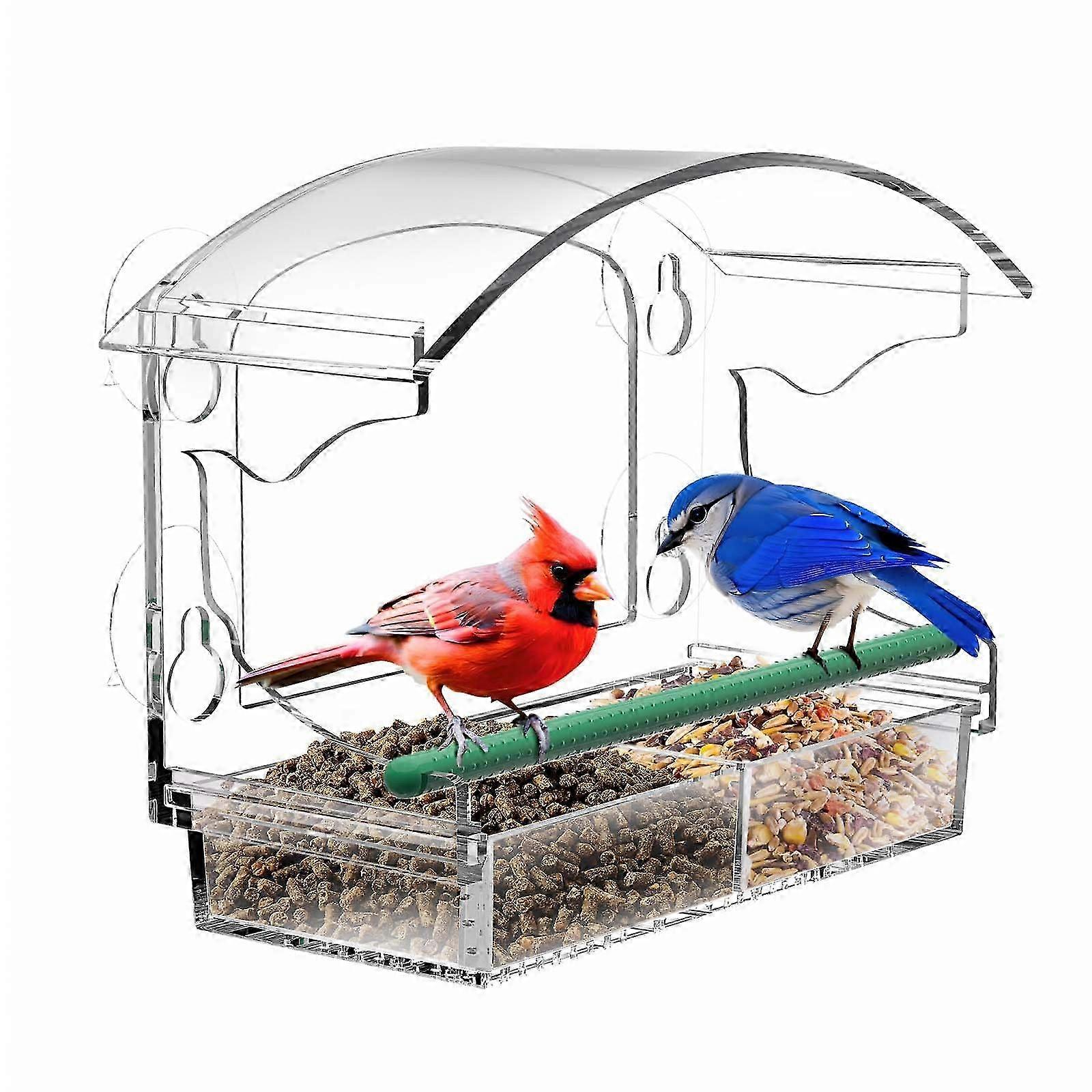 Transparent acrylic window for outdoor with its strong suctionus and removable seed tray is bird feeder 2025