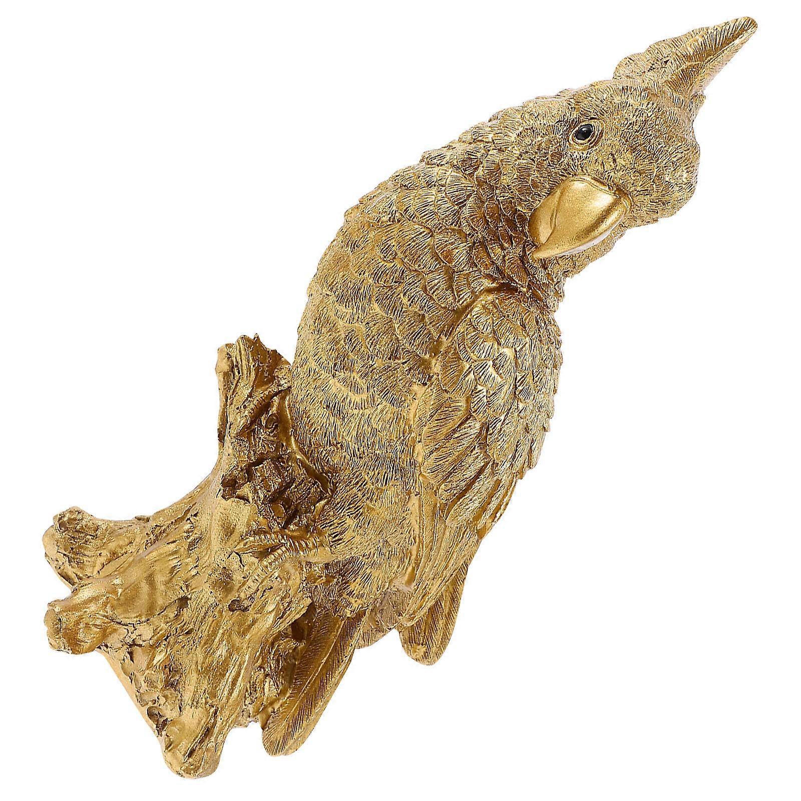Resin Craft Parrot Figurine Decorative Ornament for Cabinet 3Pcs Golden Set