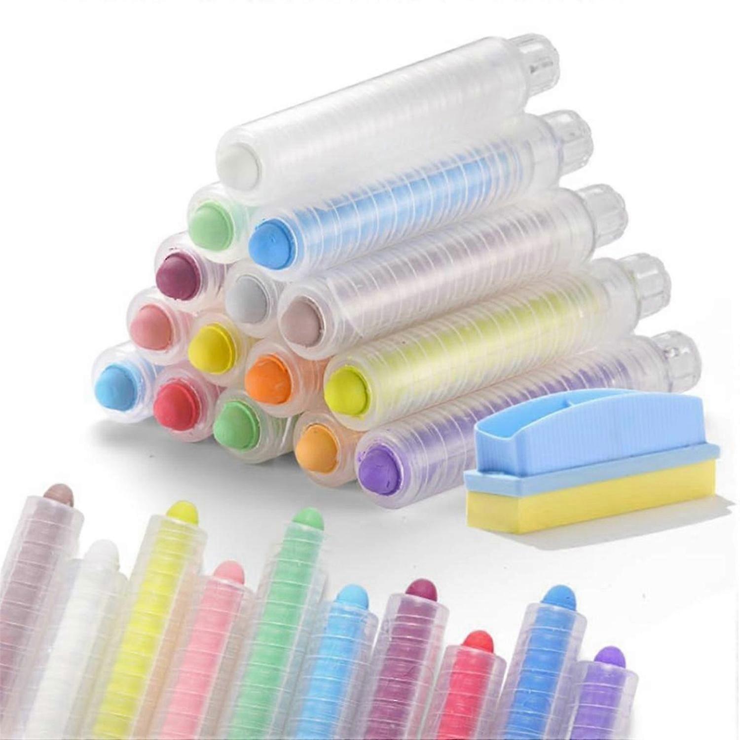 15Pcs Dustless Chalk Set with Chalkboard Eraser, Color Sidewalk Chalk