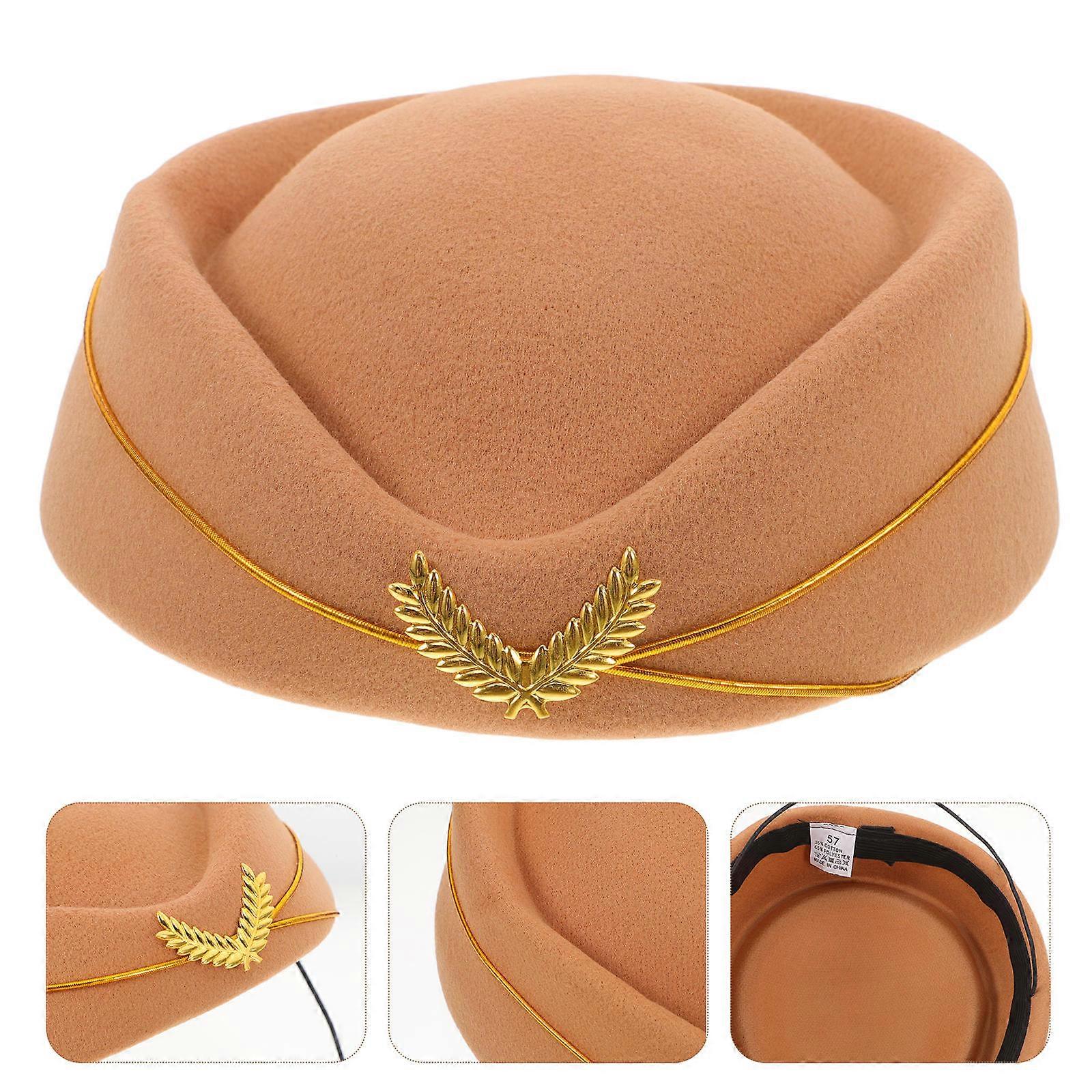 Felt Flight Attendant Hat for Women Stylish Design 5Pcs Khaki Set