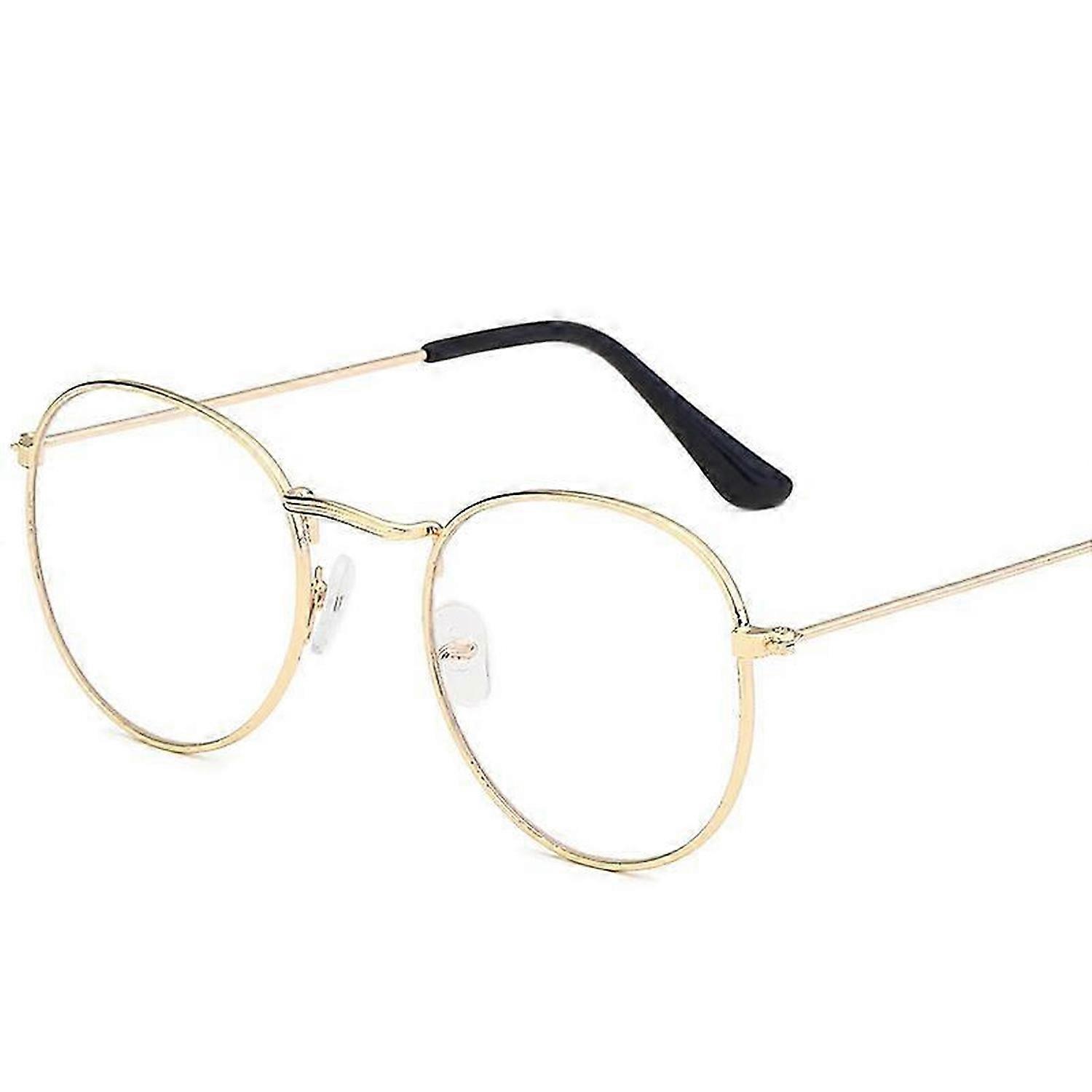 Metal Printing Round Large Frame Glasses Unisex Decorative Spectacles Clear Lens Retro Eyewear For M