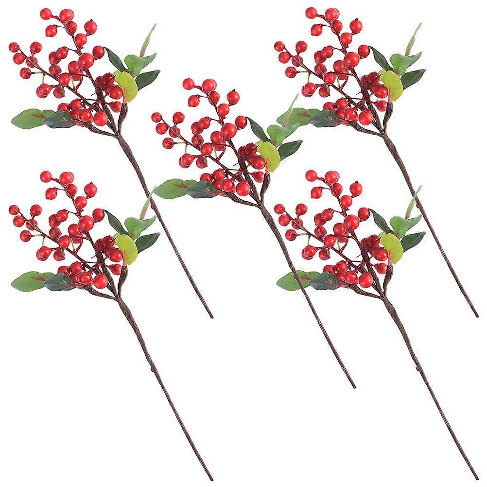 Artificial Berry Stems Holly Berries Branches for Party Use 5Pcs Red