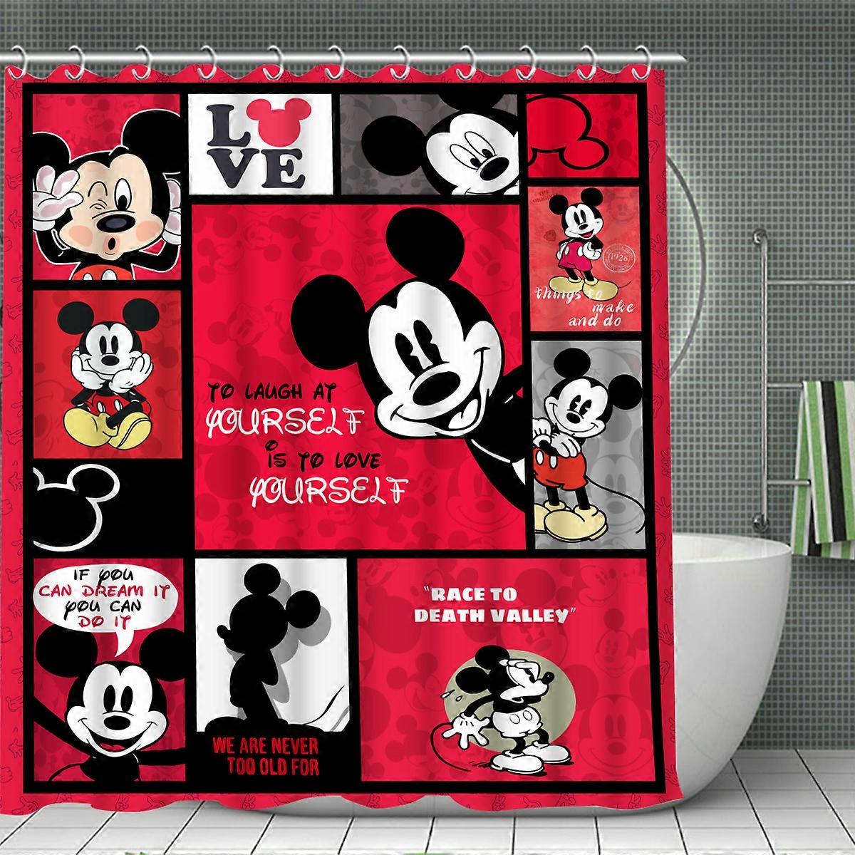 Mickey cartoon bathroom four-piece set Minnie bathroom floor mat three-piece set with 12 shower curtain hooks