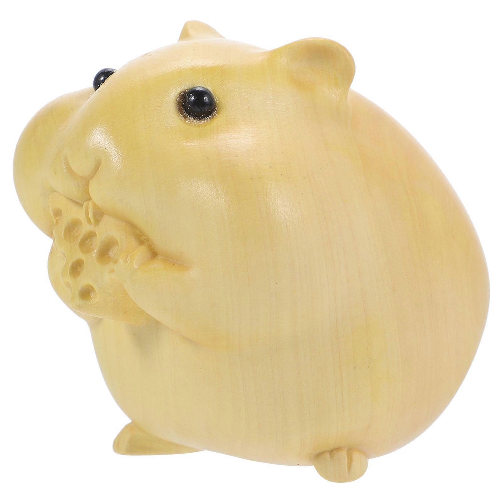 Wood Carving Hamster Statue Decorative Figurine for Home 3Pcs Set