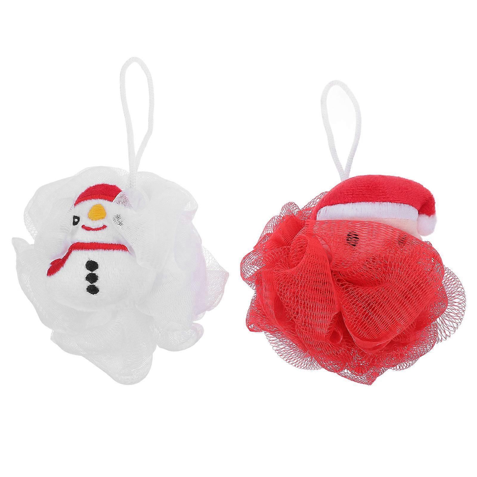 Christmas Bath Ball for Bathing 2Pcs Assorted Color Showering Bath Scrubber